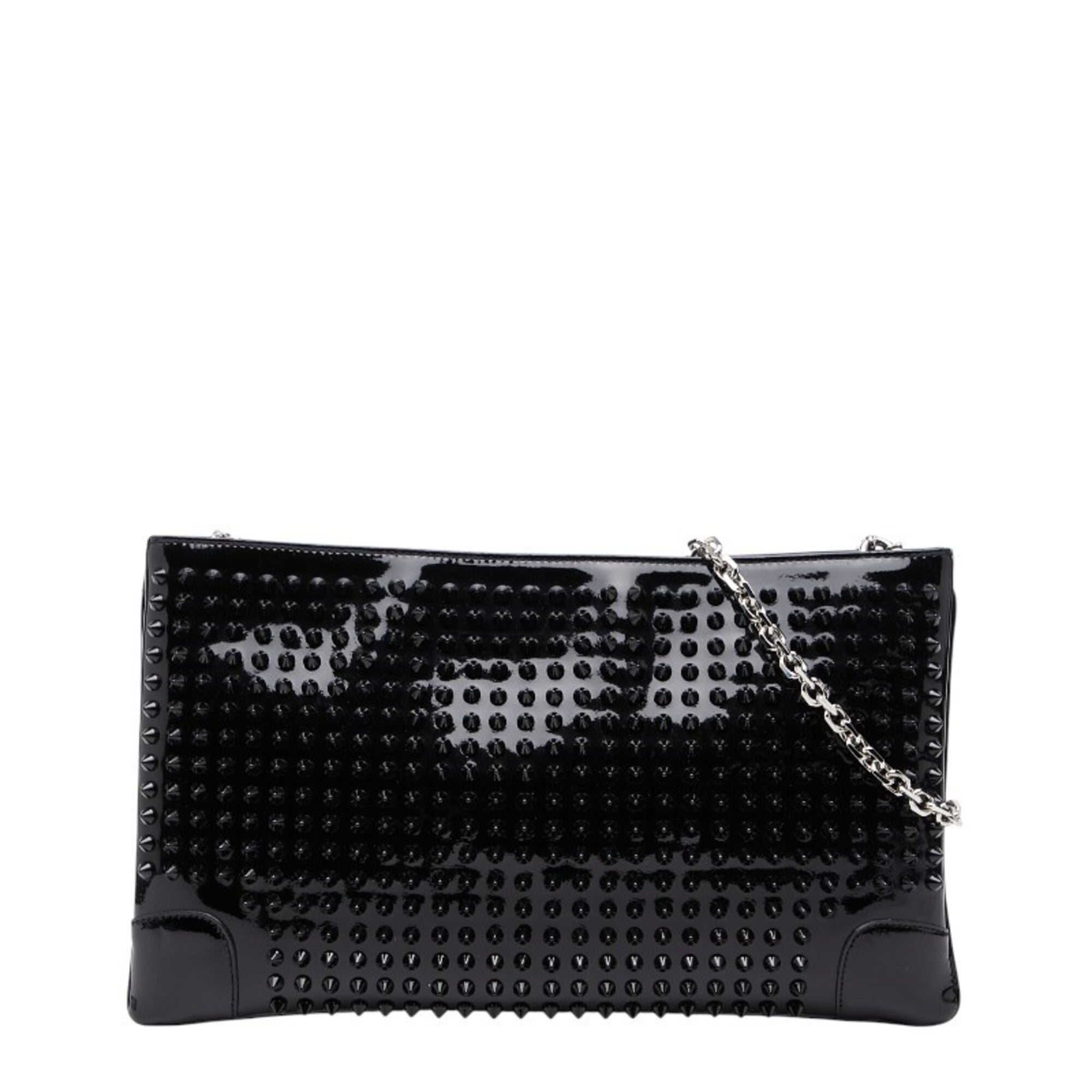 Christian Louboutin Black Patent Leather Clutch Bag Shoulder Bag (Pre-Owned)