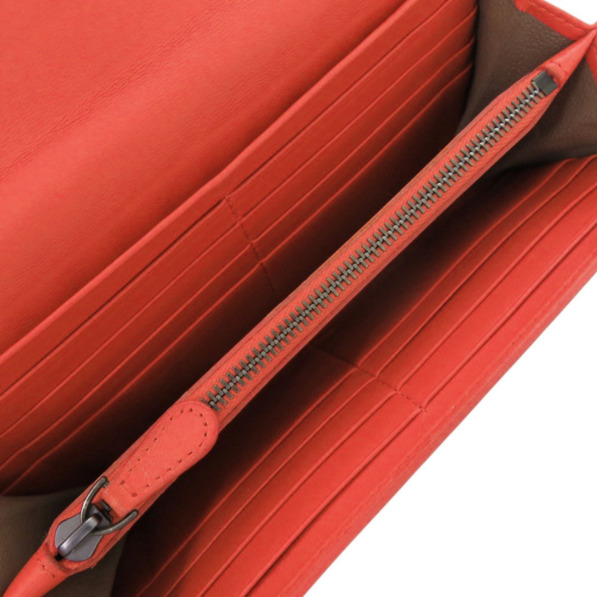 Bottega Veneta Red Color Intrecciato Long Wallet (Bi-Fold) (Pre-Owned)