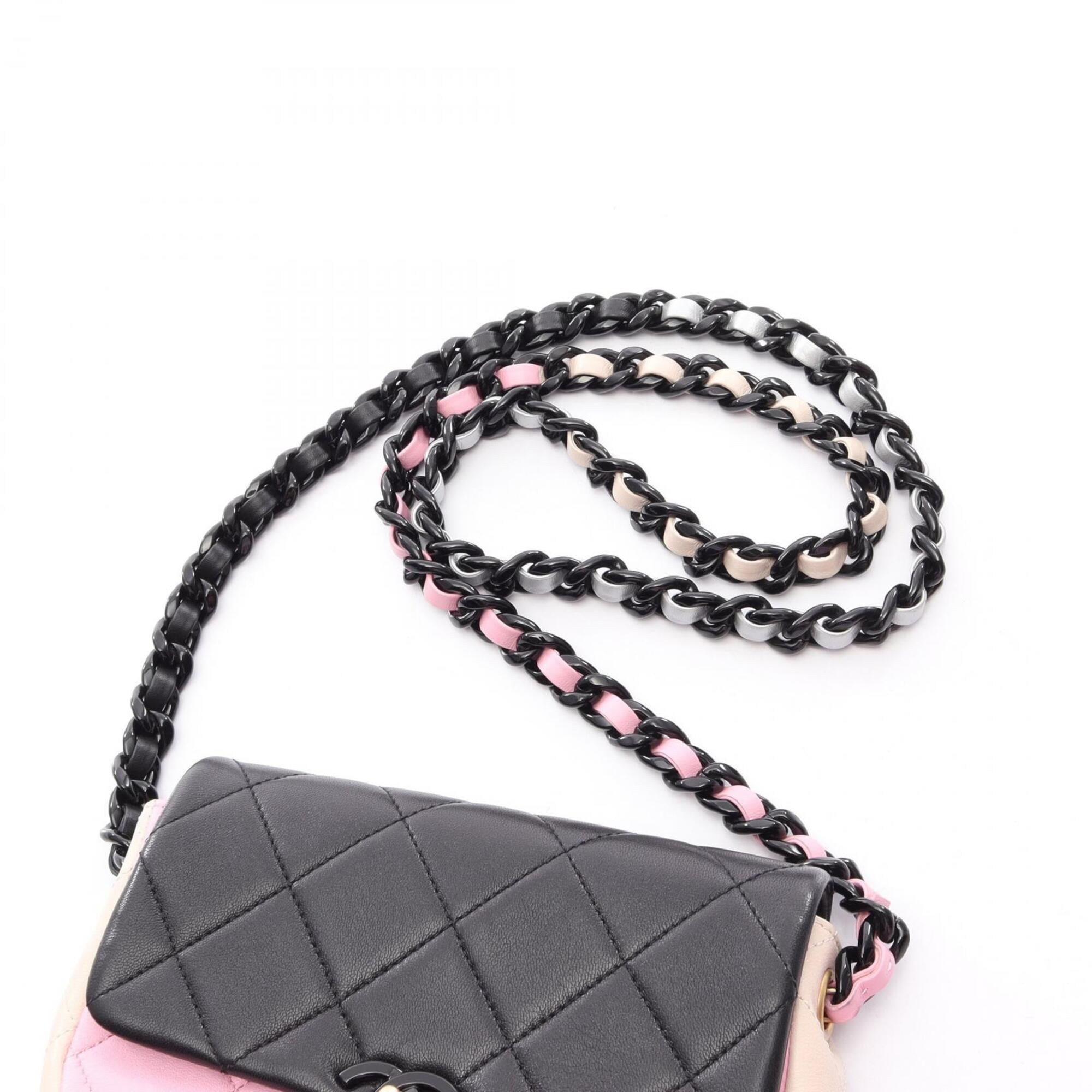 Chanel Beige Black Pink Leather Handbag Shoulder Bag (Pre-Owned)
