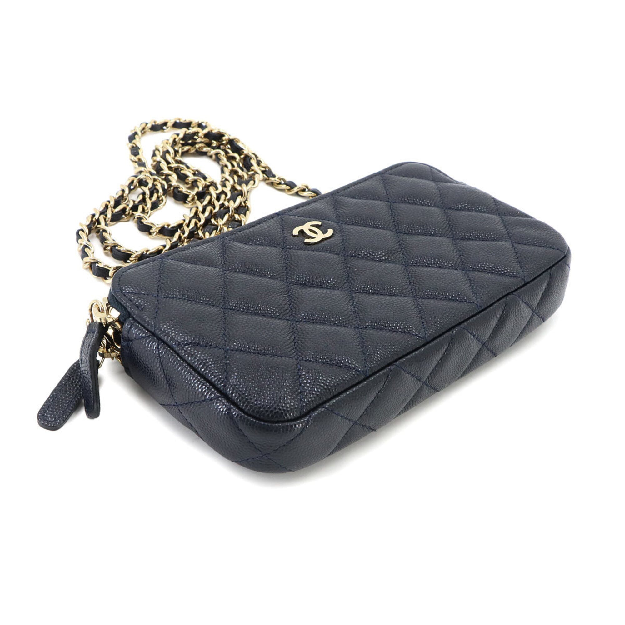 Chanel Matelasse Navy Grained Calfskin Chain/Shoulder Wallet (Pre-Owned)