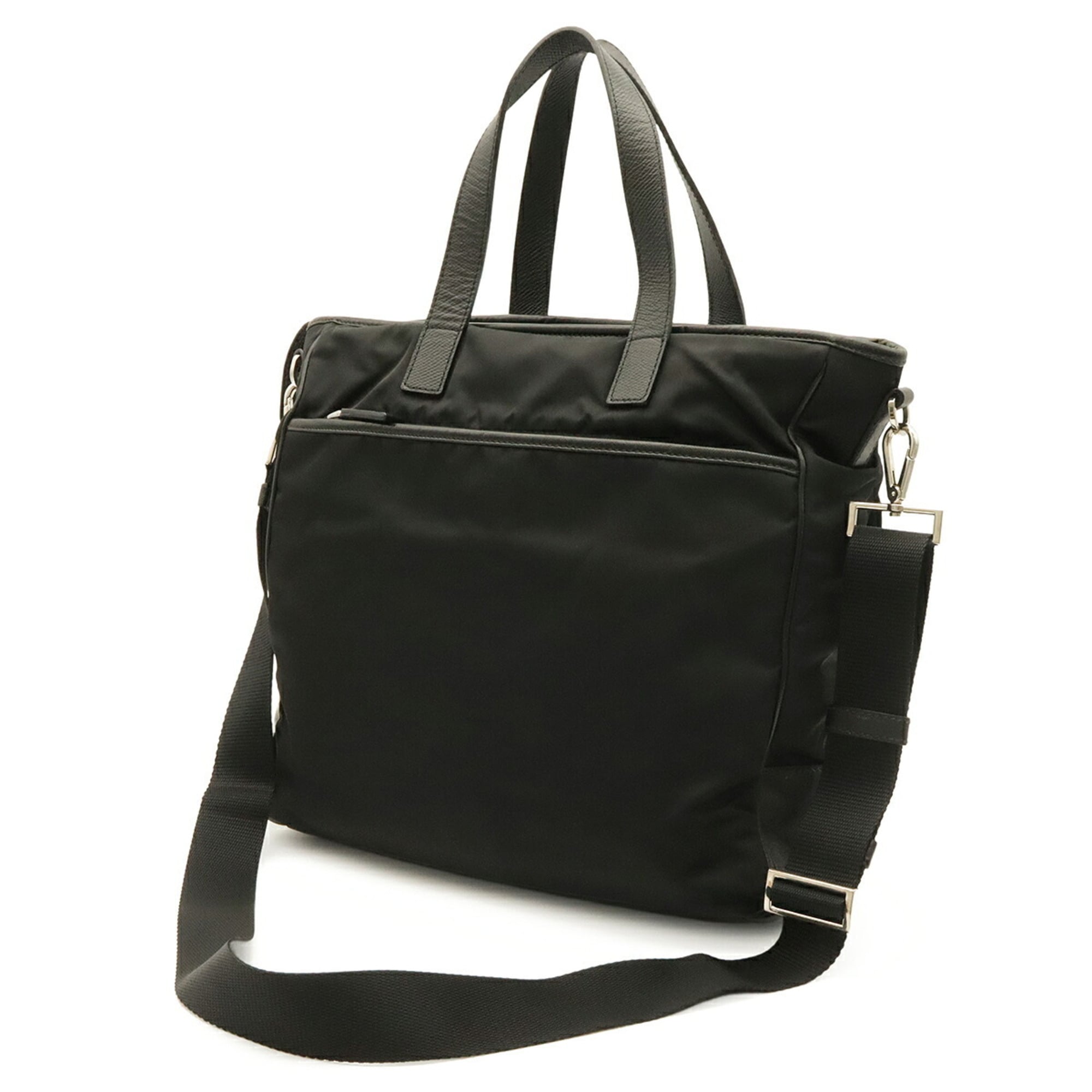 Prada Black Nylon Leather Handbag Shoulder Bag Tote Bag (Pre-Owned)