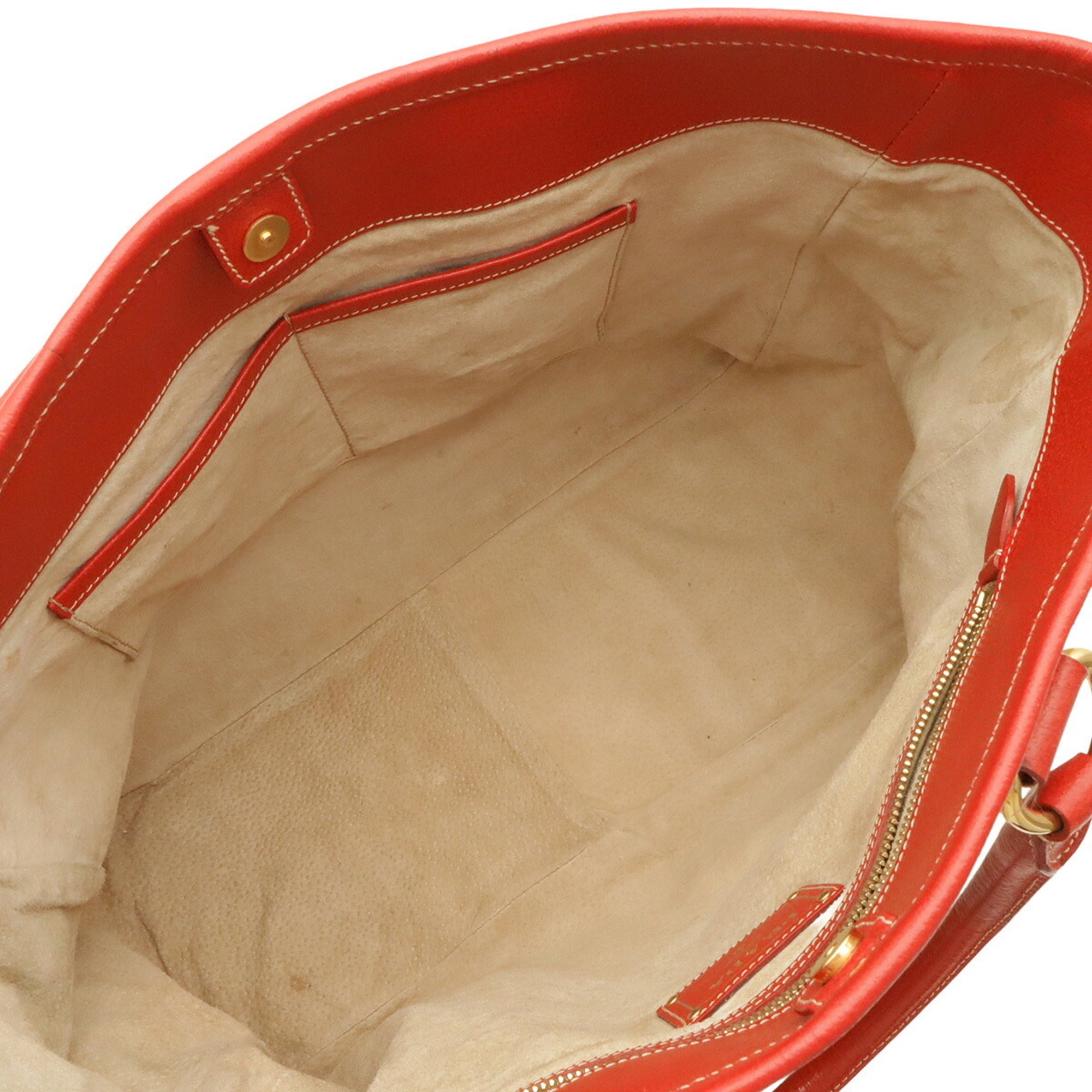 Prada Beige Red Color Canvas Leather Shoulder Bag Tote Bag (Pre-Owned)