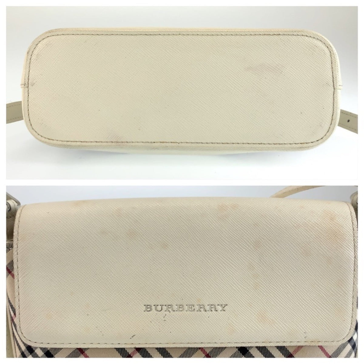 Burberry Beige White Canvas Leather Pochette Shoulder Bag (Pre-Owned)