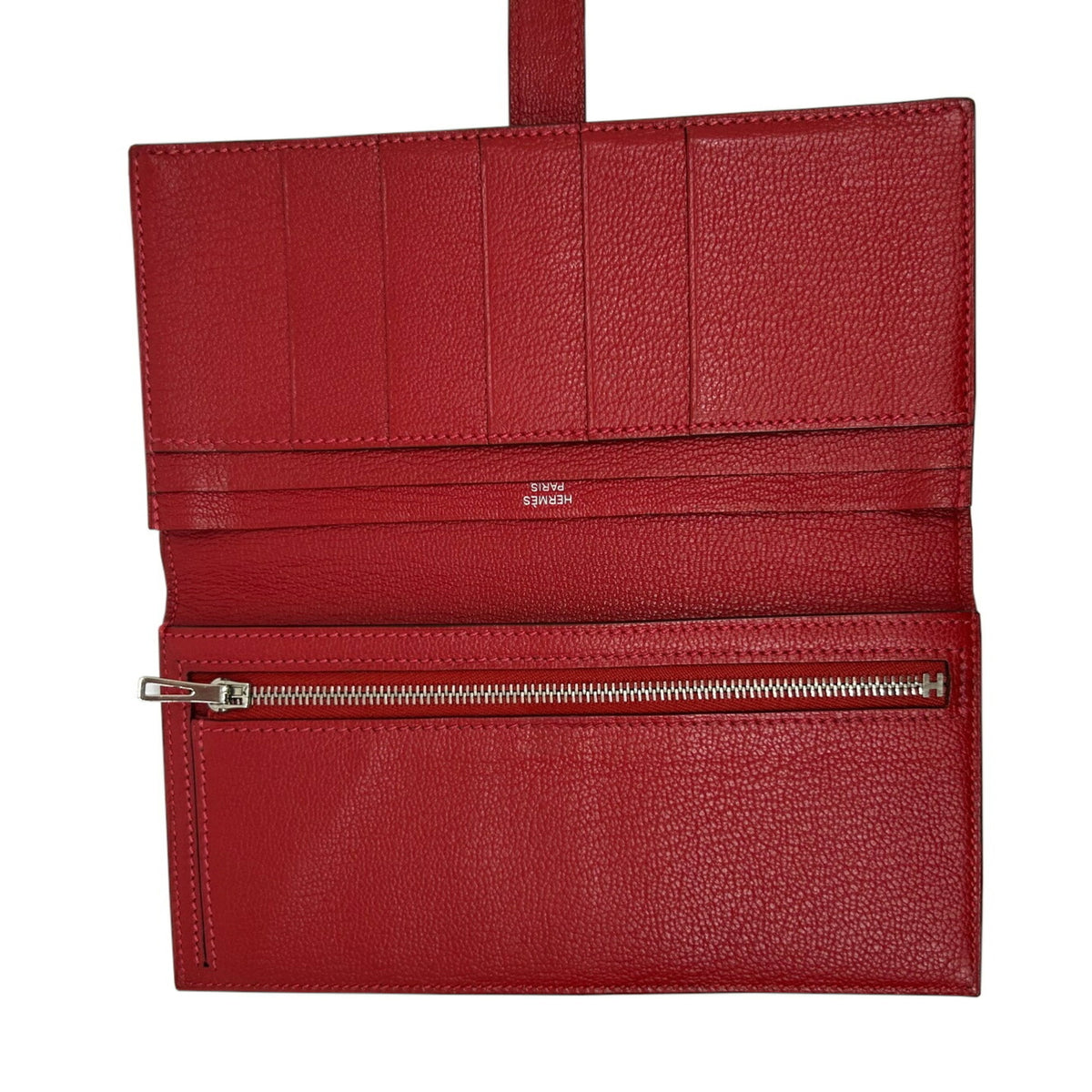 Hermes Bicolor Rouge Garance Chevre Leather Long Wallet (Bi-Fold) (Pre-Owned)
