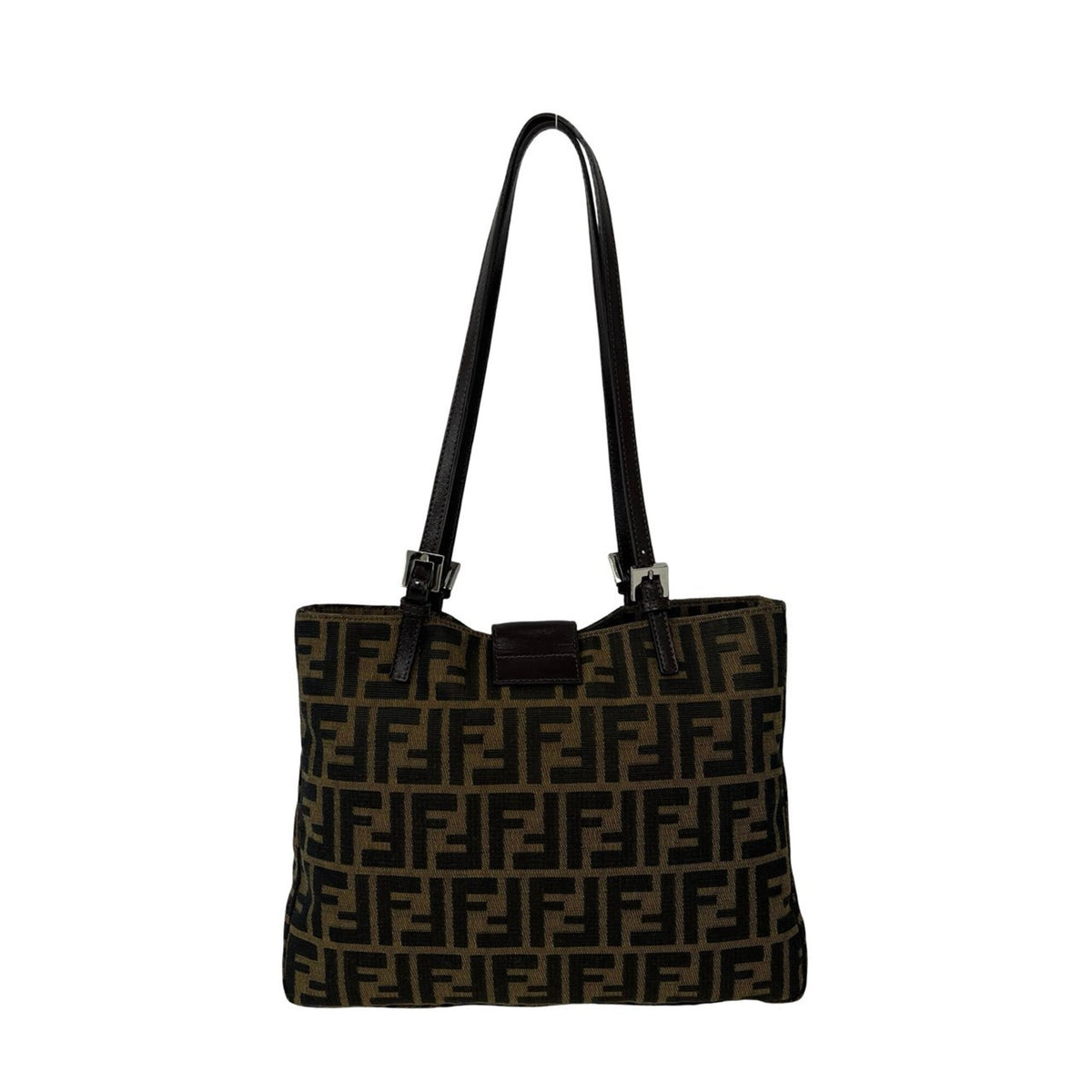 Fendi Black Brown Canvas Leather Shoulder Bag Tote Bag (Pre-Owned)