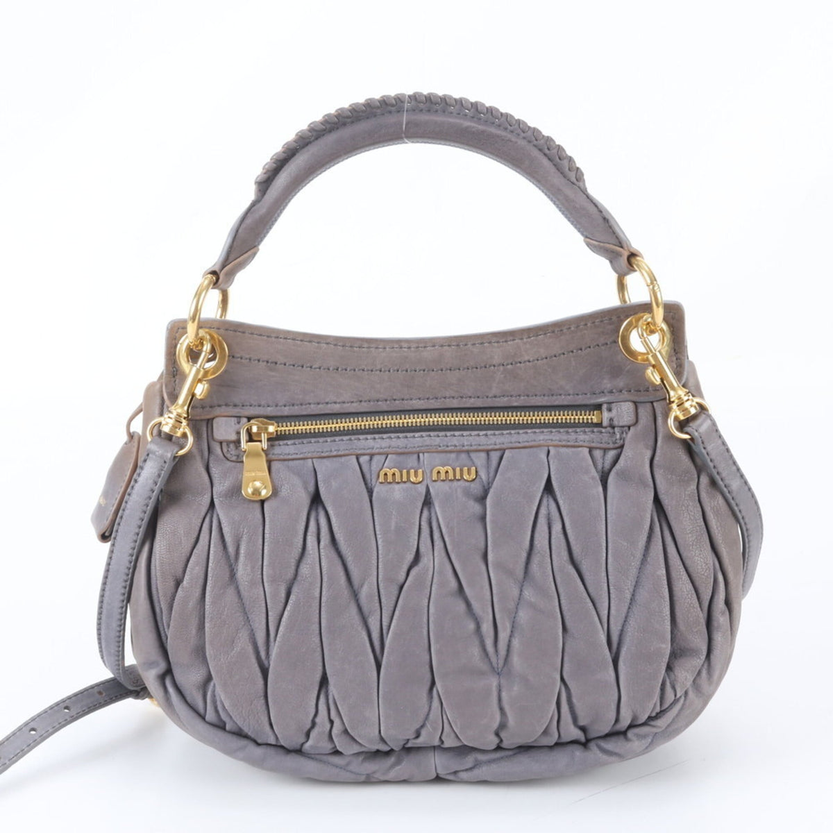 Miu Miu Matelasse Gray Leather Handbag Shoulder Bag (Pre-Owned)
