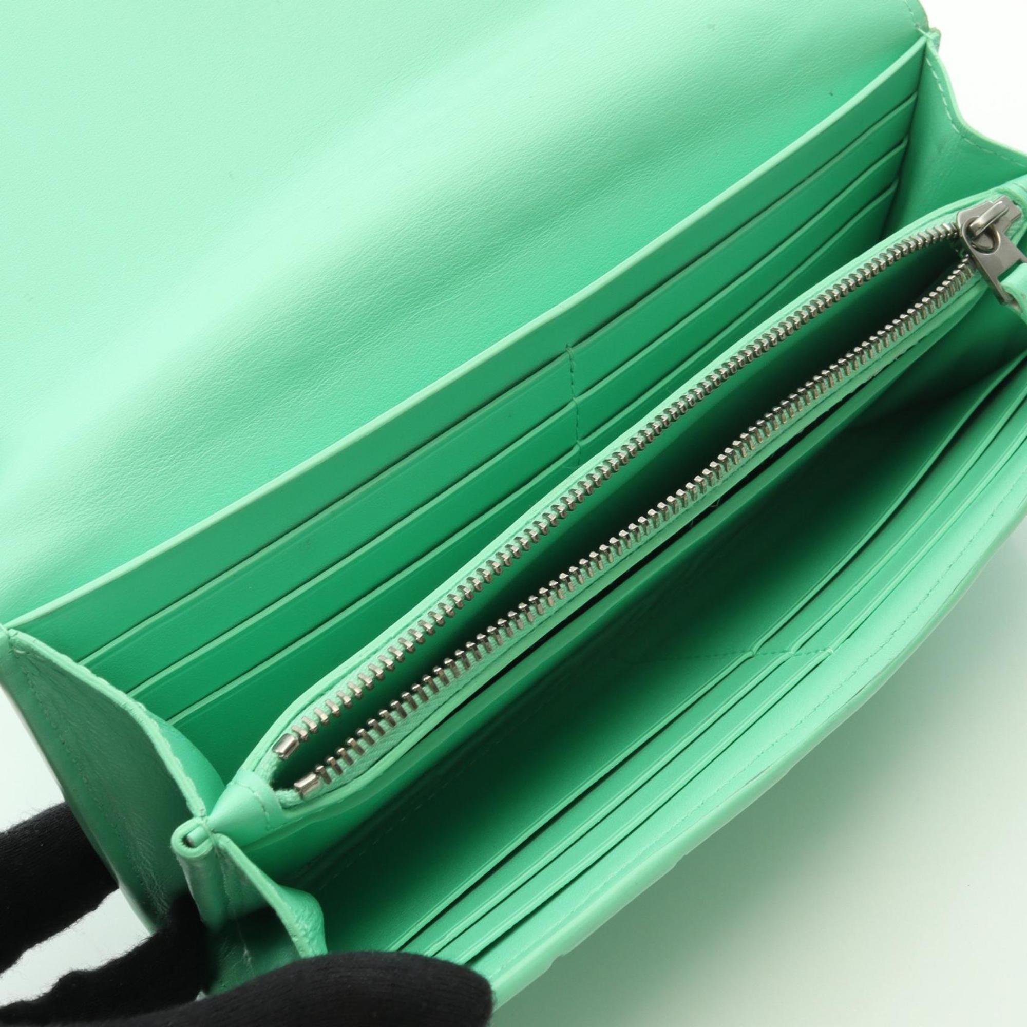 Bottega Veneta Green Leather Long Wallet (Bi-Fold) (Pre-Owned)