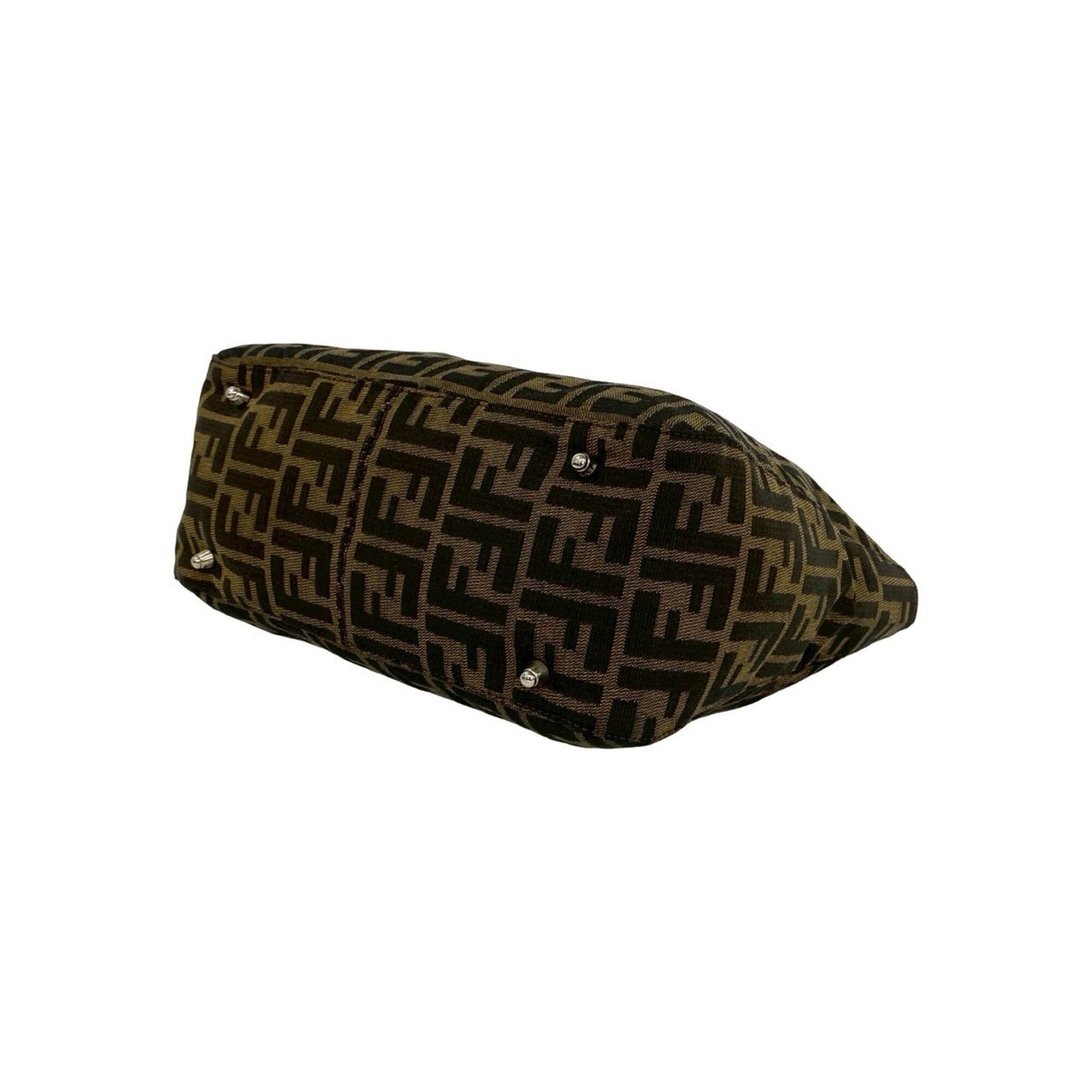 Fendi Black Brown Canvas Leather Handbag Tote Bag (Pre-Owned)