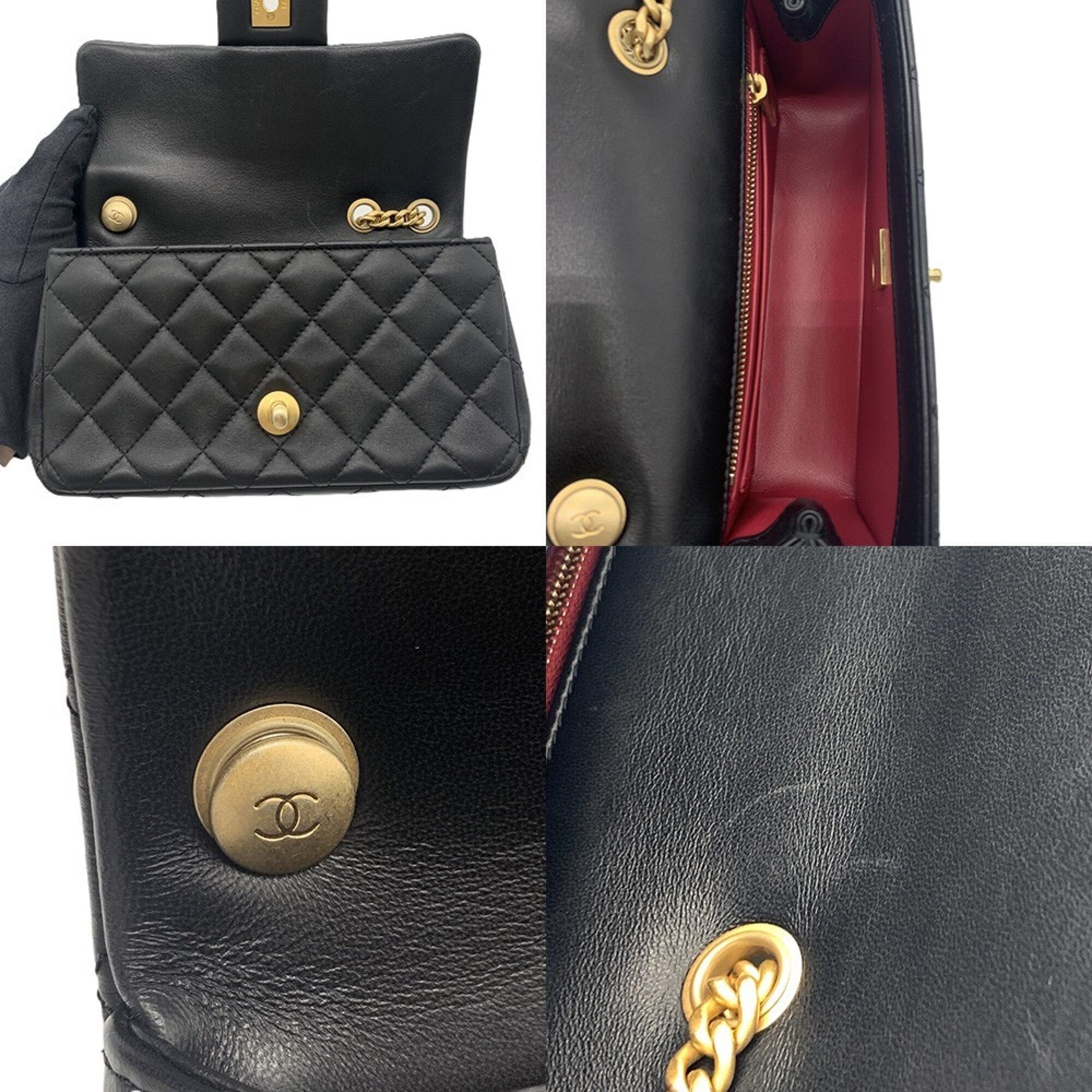 Chanel Camellia Black Leather Shoulder Bag (Pre-Owned)