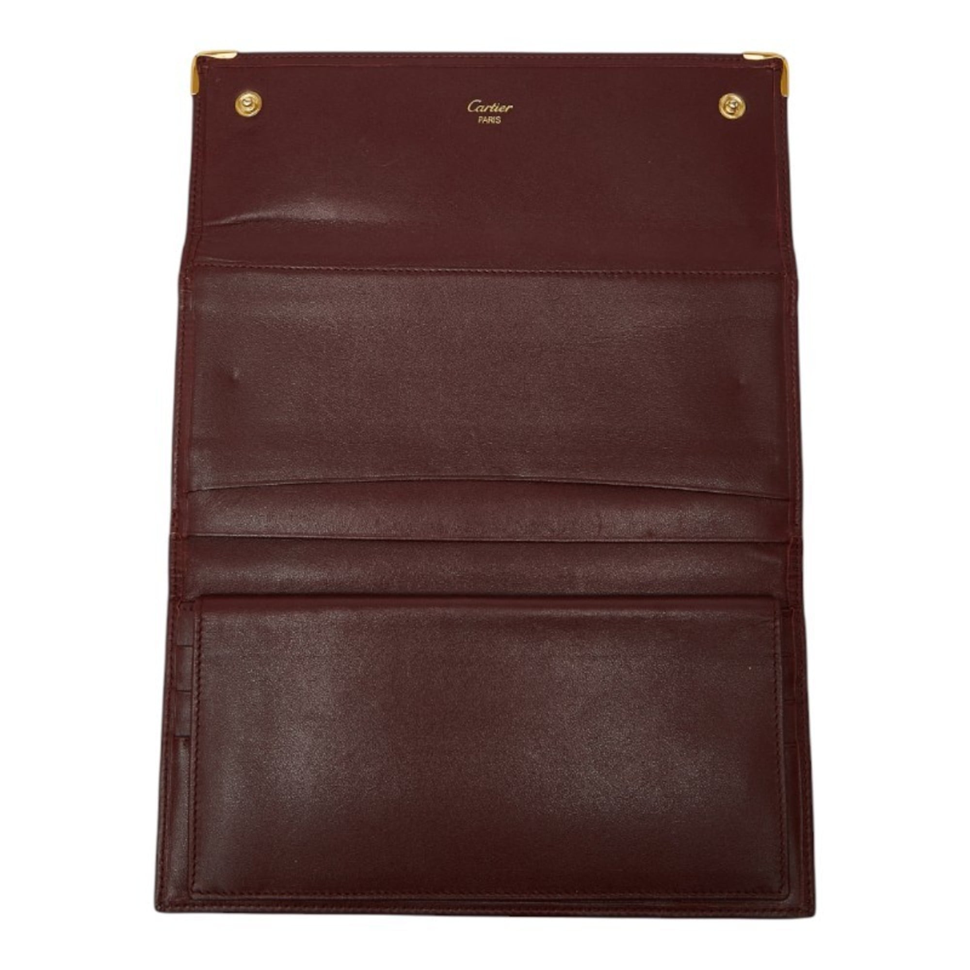 Cartier Must Wine Red Leather Long Wallet (Bi-Fold) (Pre-Owned)