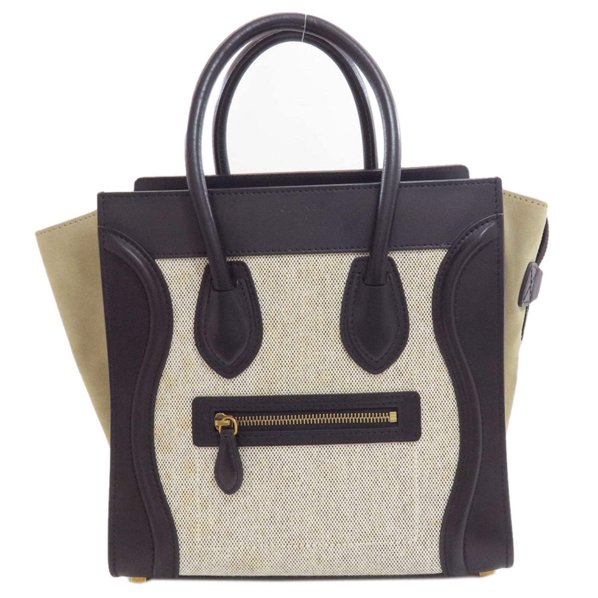 Celine Black Grayish White Leather Canvas Handbag (Pre-Owned)