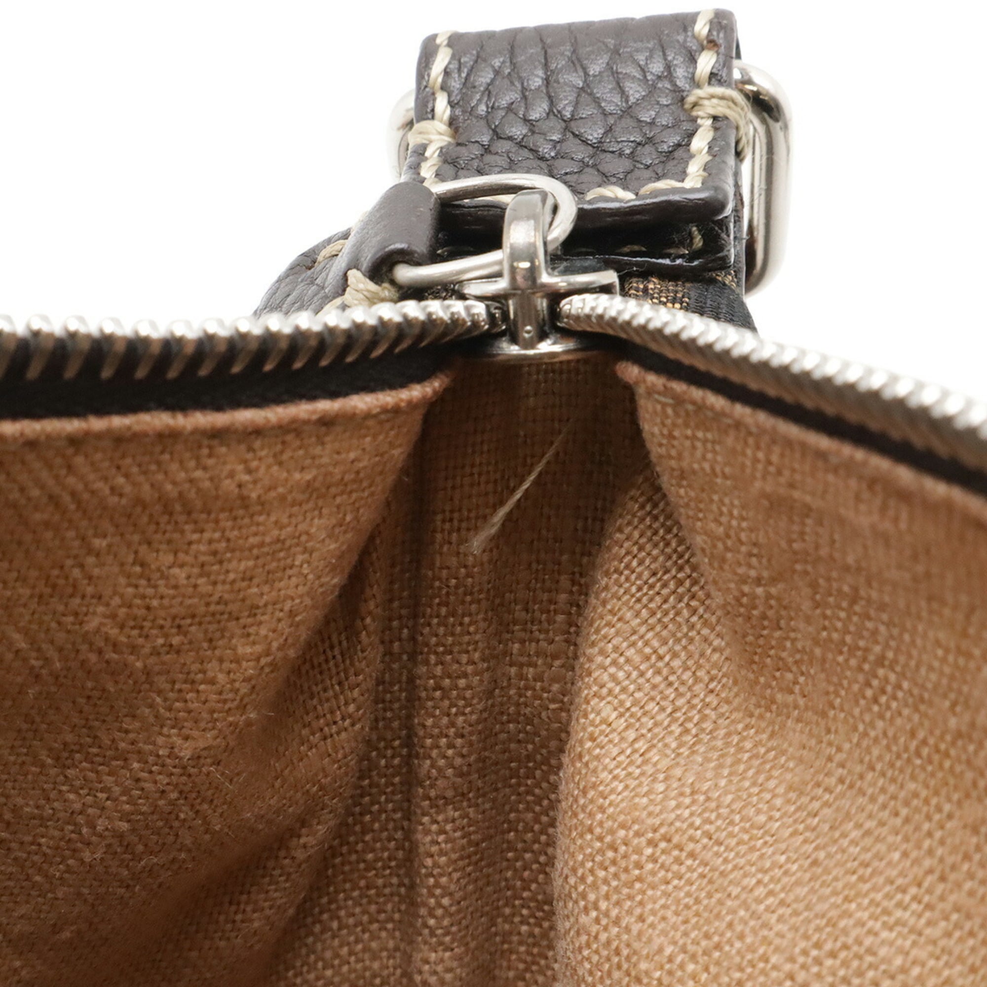 Fendi Selleria Brown Canvas Leather Shoulder Bag (Pre-Owned)