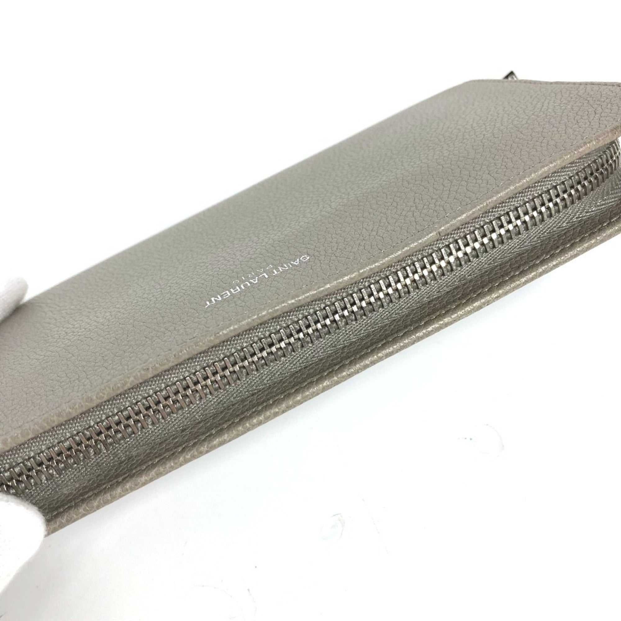Yves Saint Laurent Gray Leather Long Wallet (Bi-Fold) (Pre-Owned)