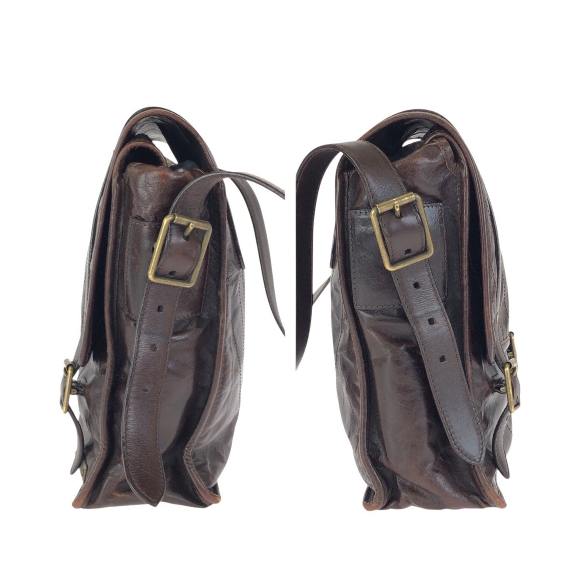 Louis Vuitton Brown Leather Messenger Bag Shoulder Bag (Pre-Owned)