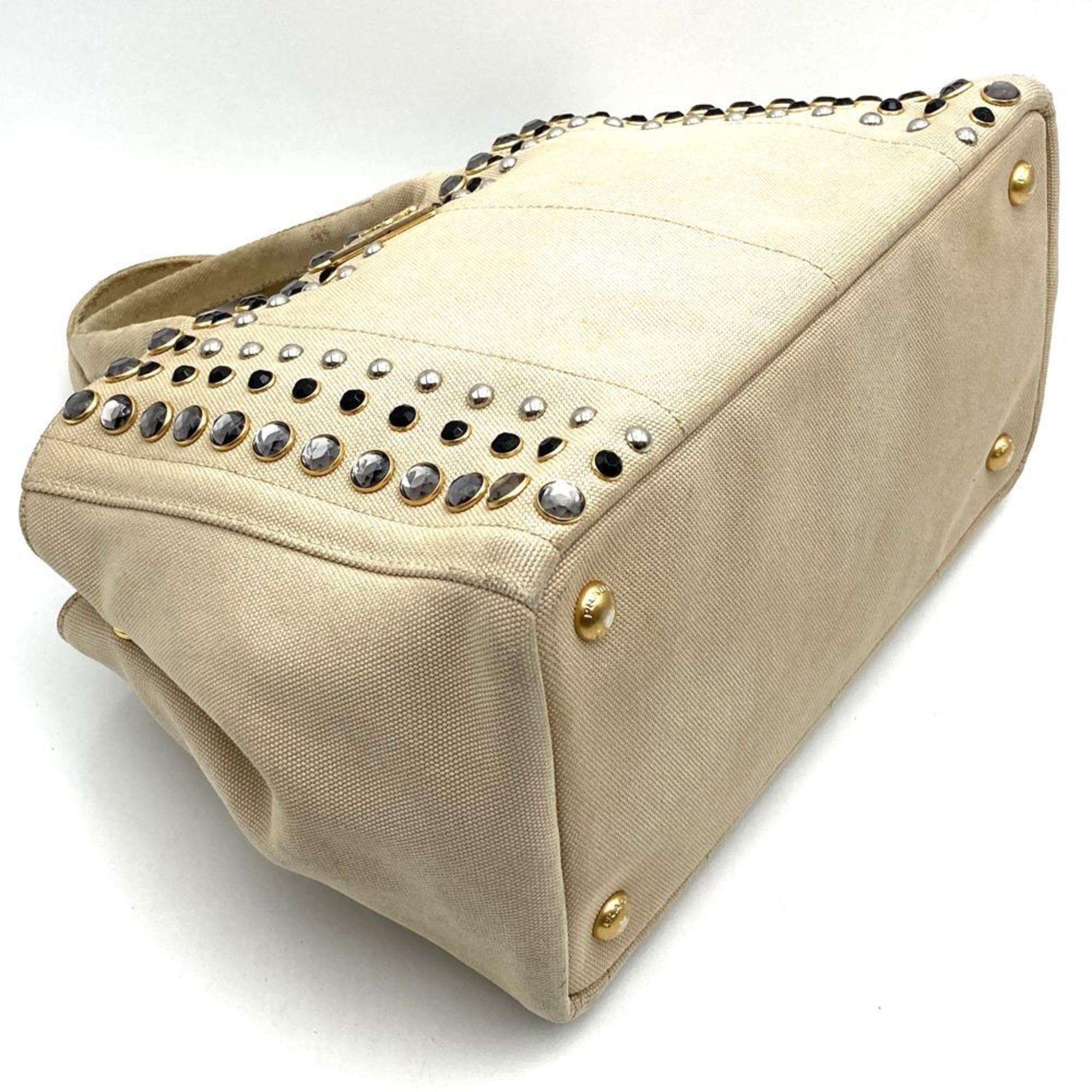 Prada Beige Ivory Canvas Handbag Tote Bag (Pre-Owned)
