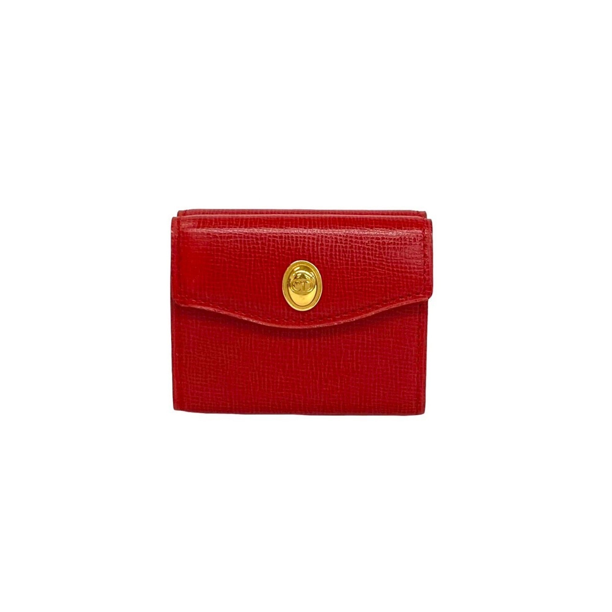 Christian Dior Red Color Leather Wallet (Tri-Fold) (Pre-Owned)