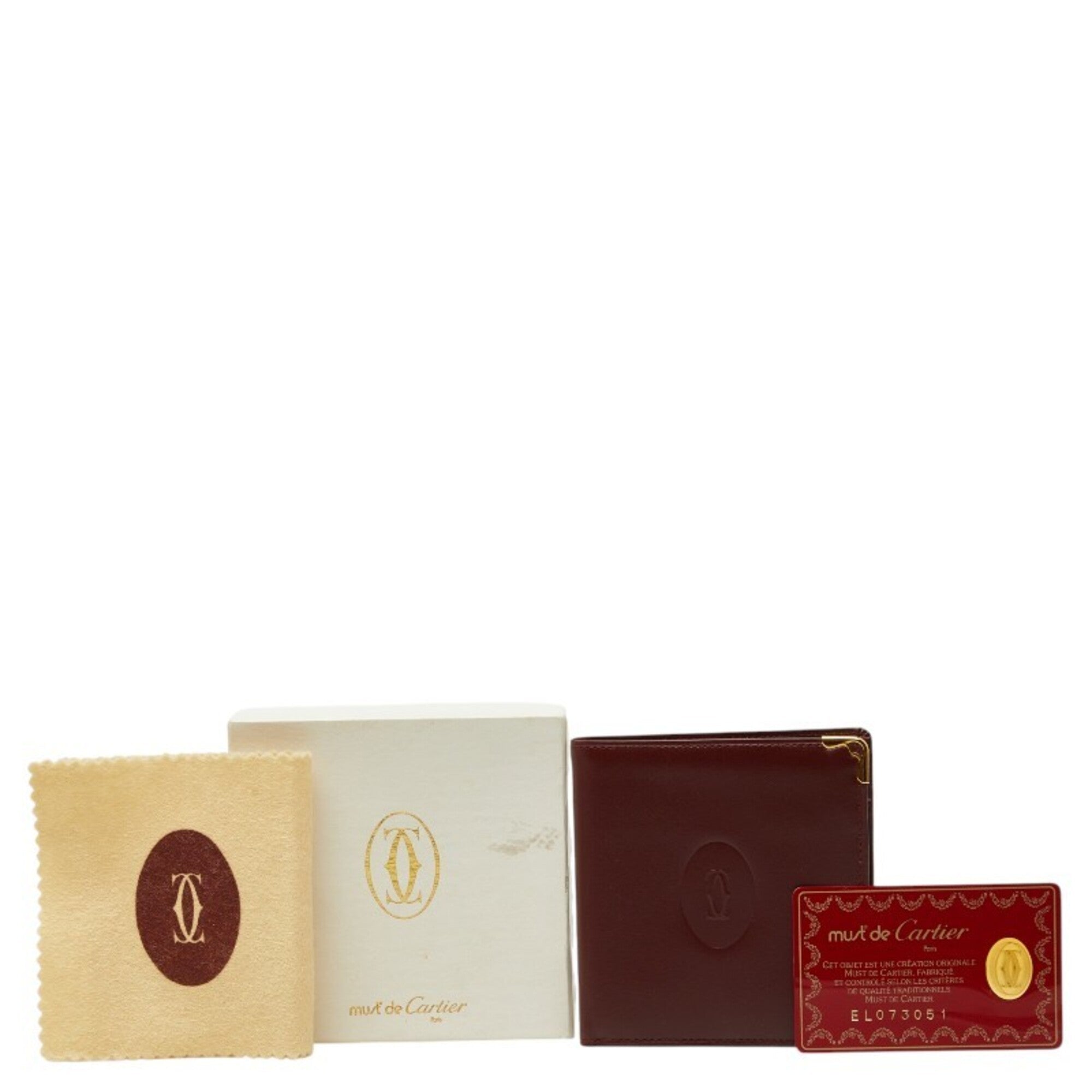 Cartier Red Color Wine Red Leather Wallet (Bi-Fold) (Pre-Owned)