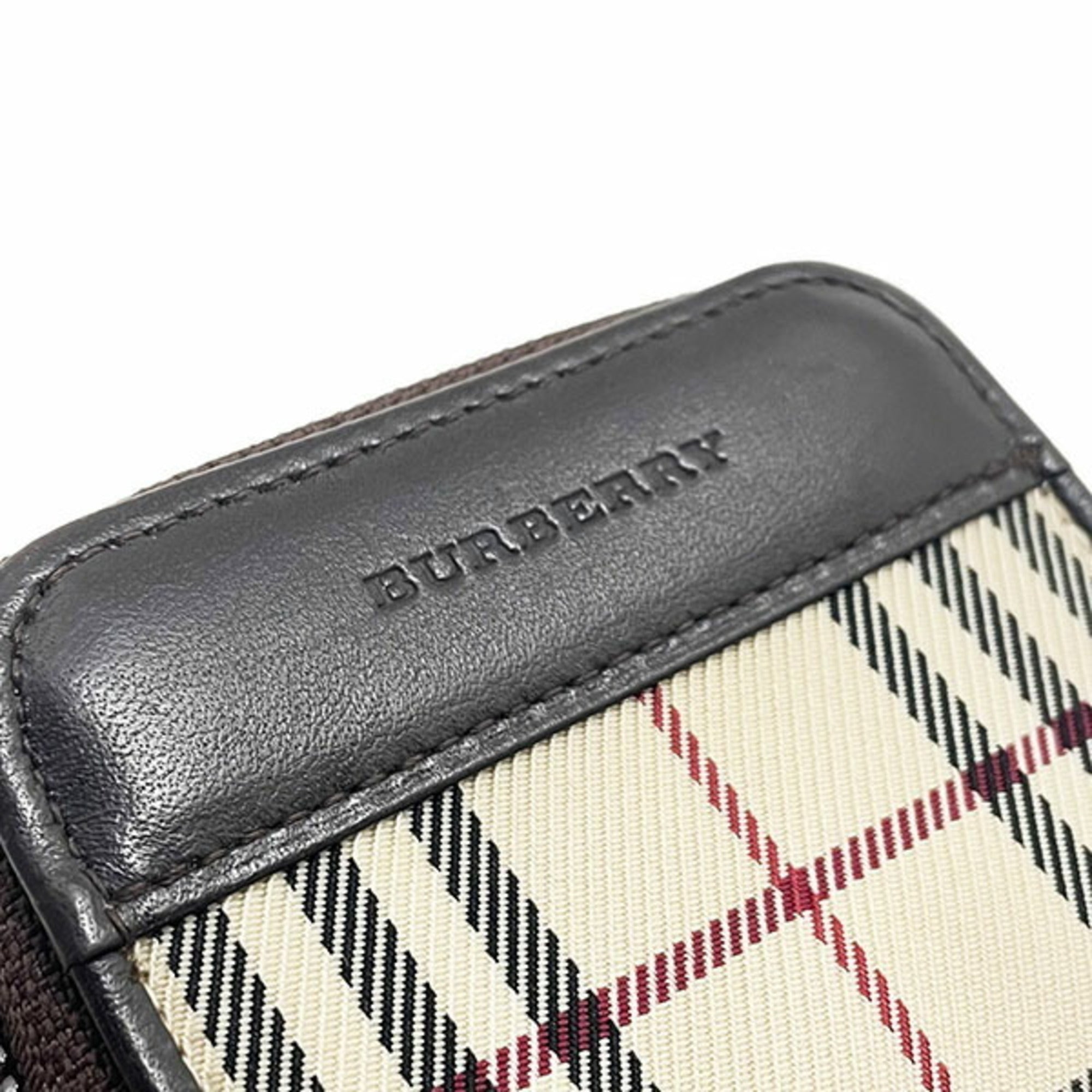 Burberry Beige Dark Brown Nylon Leather Coin Purse/Coin Case (Pre-Owned)