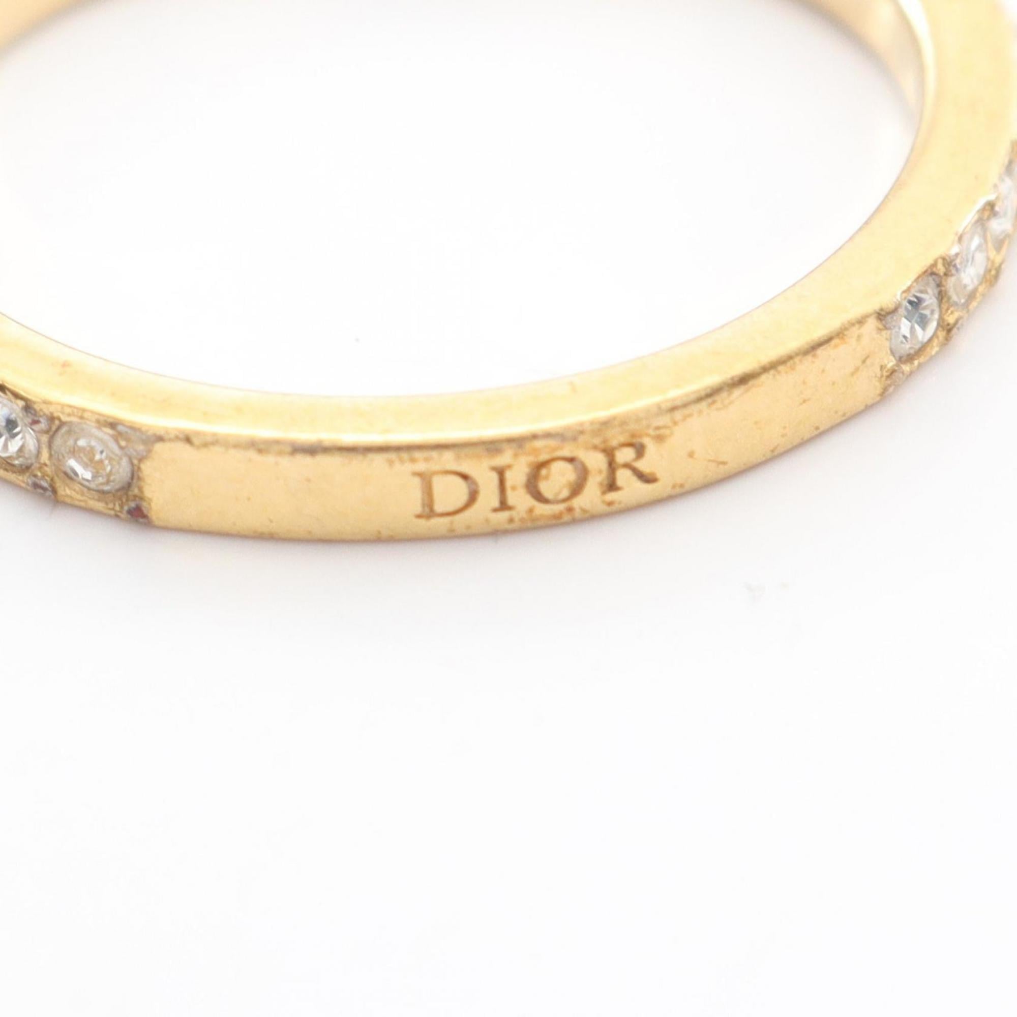 Christian Dior Gold Clear Gold Plating Rhinestone Band Ring (Pre-Owned)