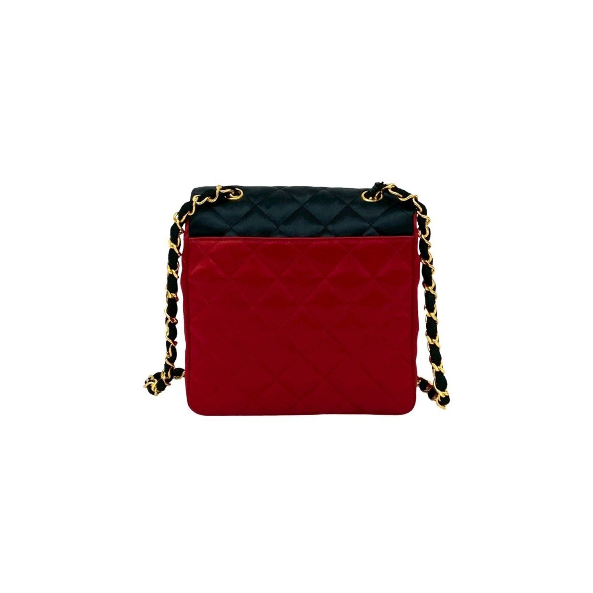 Chanel Black Red Color Satin Shoulder Bag (Pre-Owned)