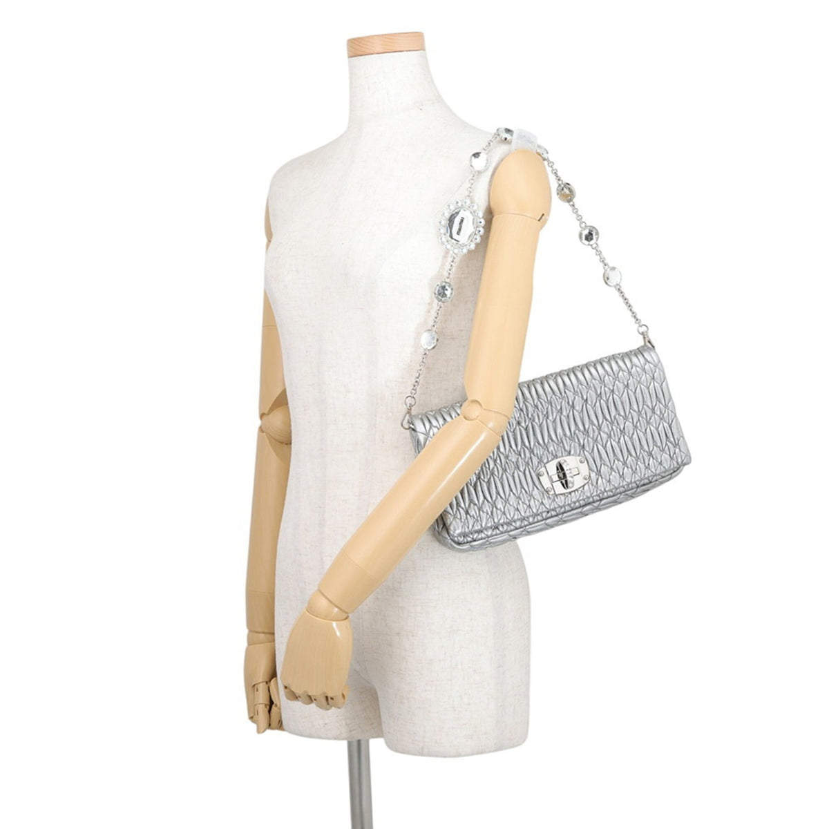 Miu Miu Matelasse Silver Shoulder Bag (Pre-Owned)