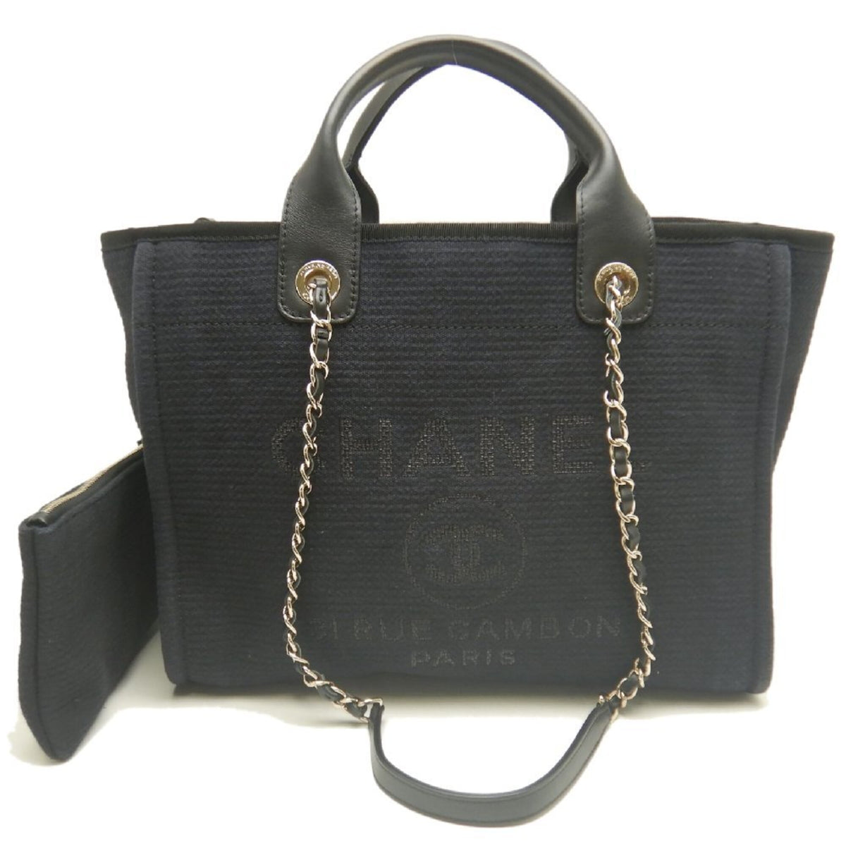 Chanel Black Canvas Leather Tote Bag (Pre-Owned)