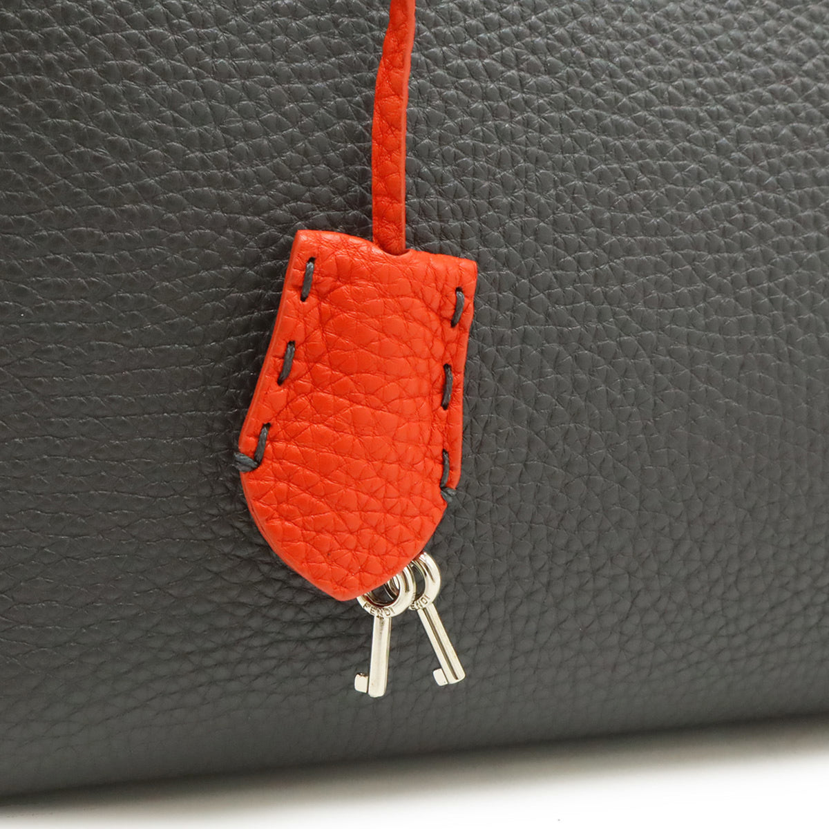 Fendi Selleria Gray Red Color Leather Shoulder Bag Tote Bag (Pre-Owned)