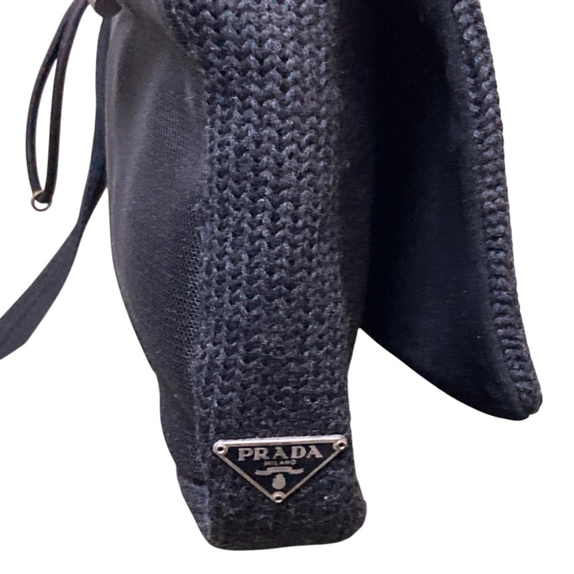 Prada Black Wool Leather Shoulder Bag (Pre-Owned)