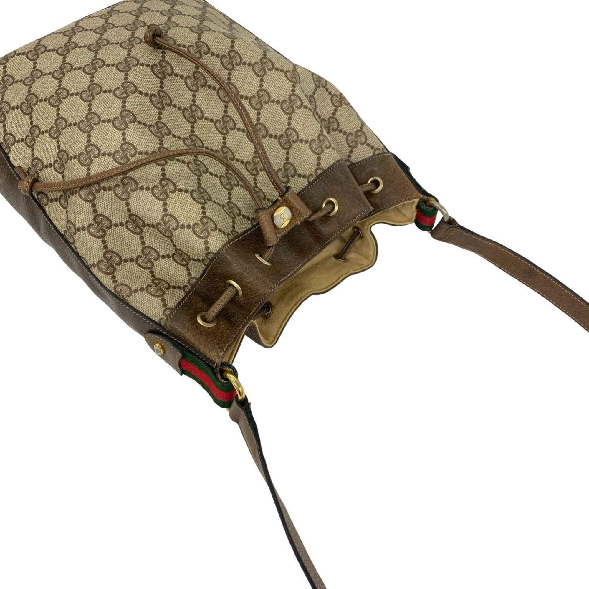 Gucci Brown Green Red Color Leather Pvc Shoulder Bag (Pre-Owned)