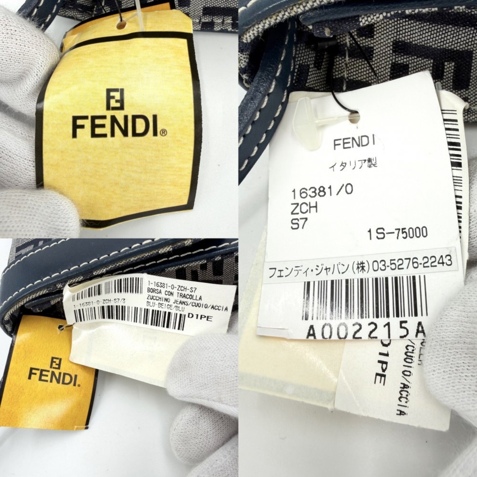 Fendi Zucchino Navy Canvas Leather Handbag Shoulder Bag (Pre-Owned)