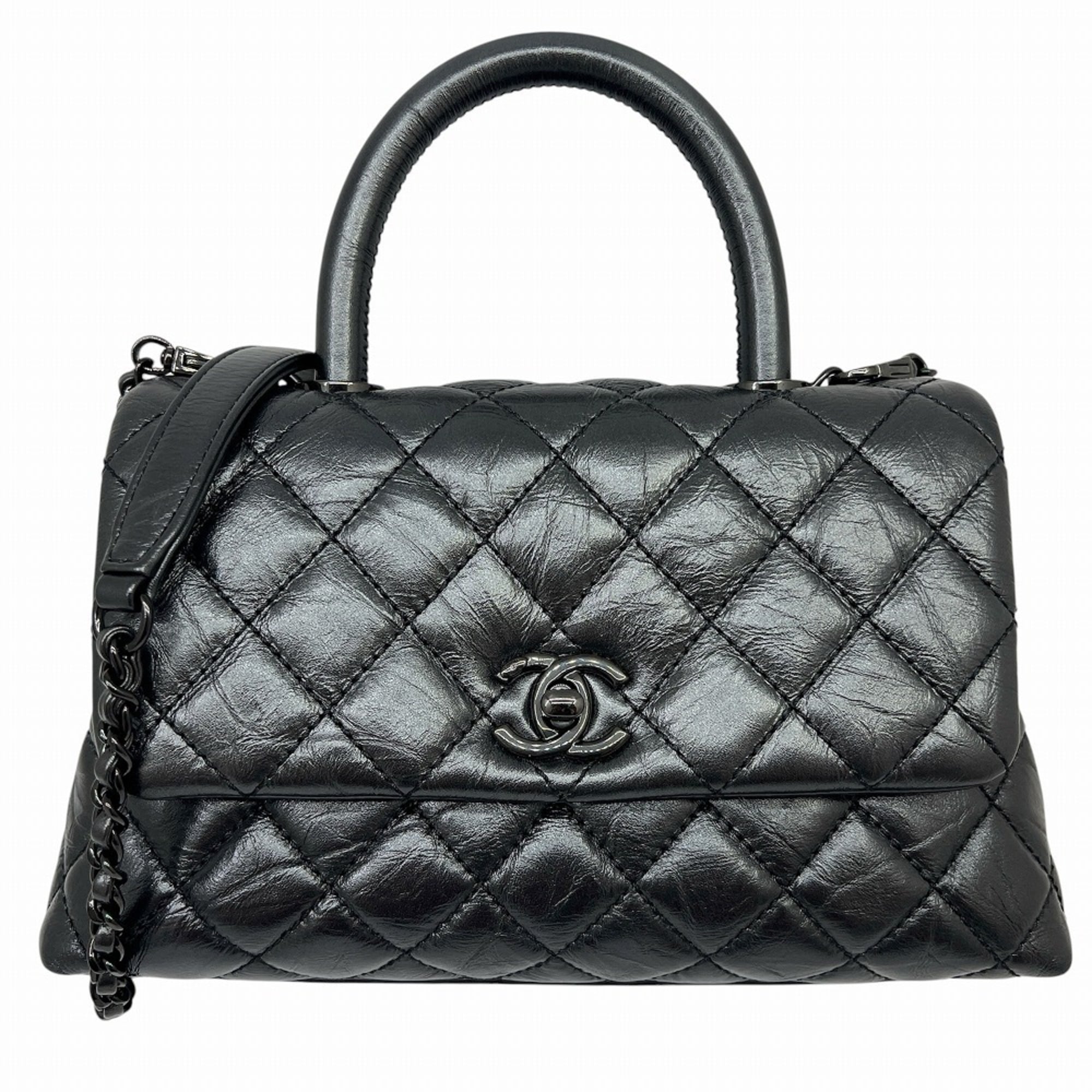 Chanel Metallic Gray Leather Handbag Shoulder Bag (Pre-Owned)