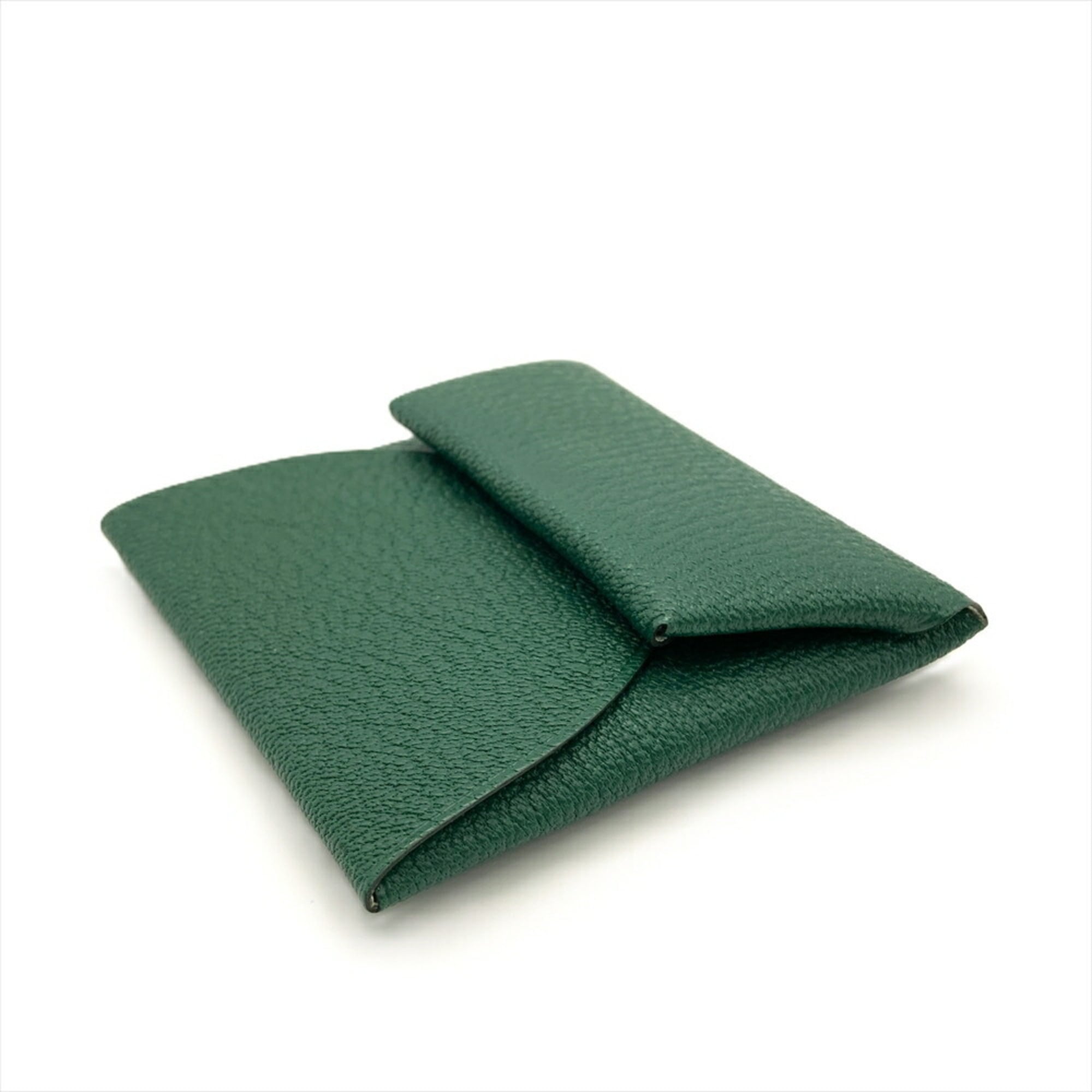 Hermes Green Chevre Leather Coin Purse/Coin Case (Pre-Owned)