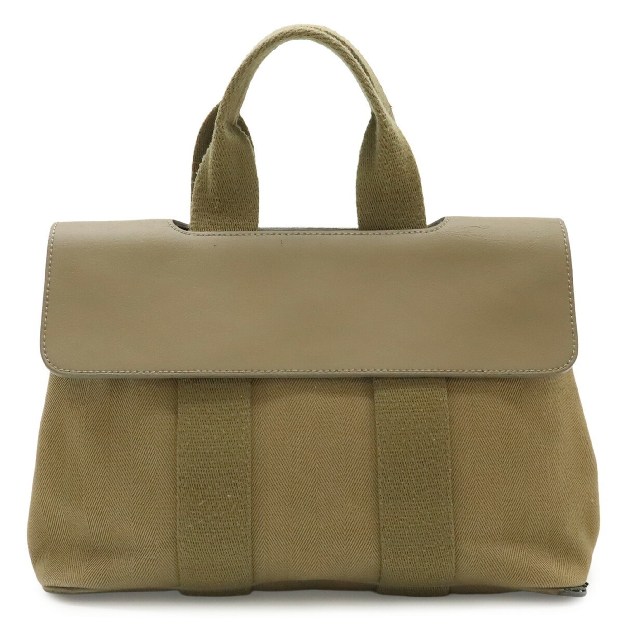 Hermes Khaki Toile Chevron Handbag Tote Bag (Pre-Owned)