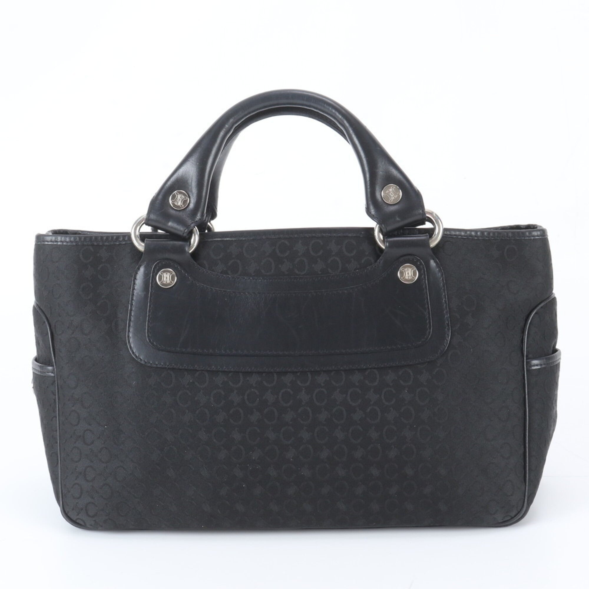 Celine Black Leather Canvas Handbag Tote Bag (Pre-Owned)