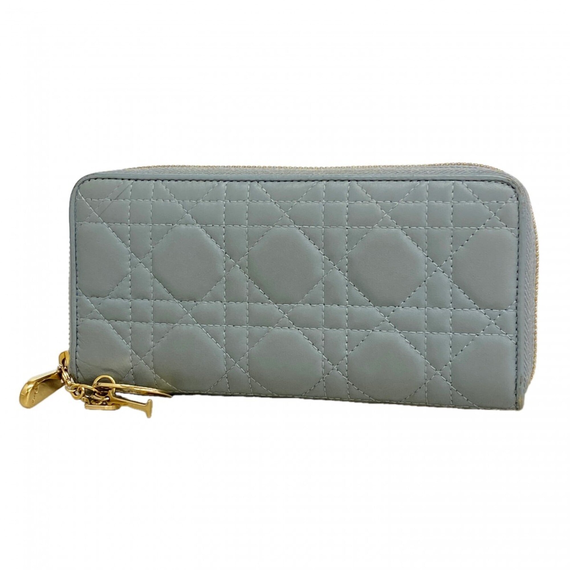 Christian Dior Light Blue Leather Long Wallet (Bi-Fold) (Pre-Owned)