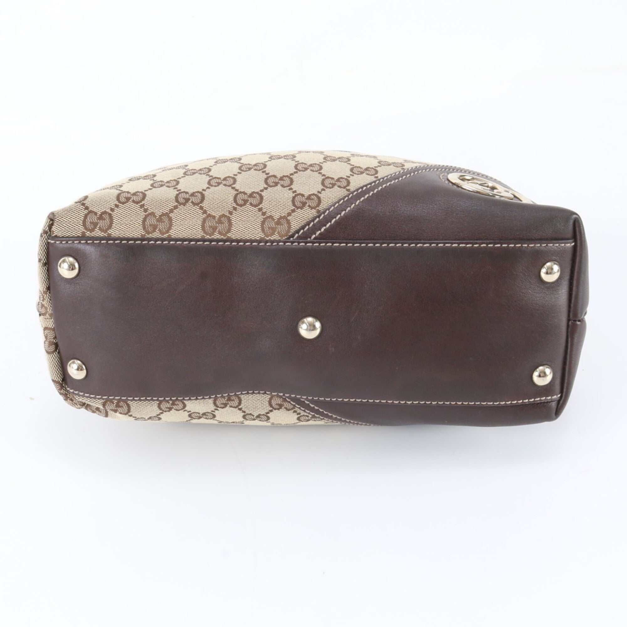Gucci Brown Leather Canvas Handbag Shoulder Bag Tote Bag (Pre-Owned)