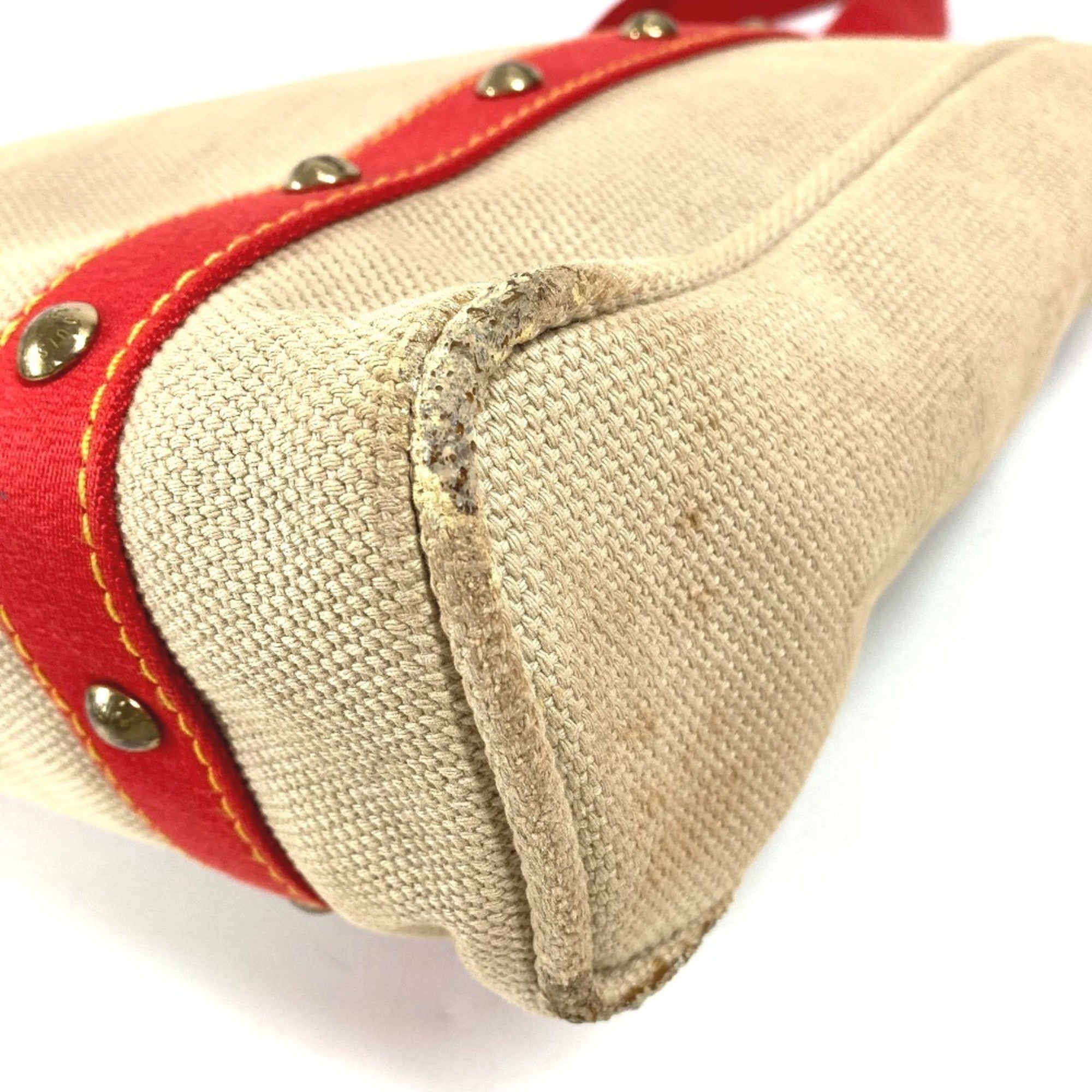 Louis Vuitton Beige Red Color Canvas Leather Shoulder Bag Tote Bag (Pre-Owned)