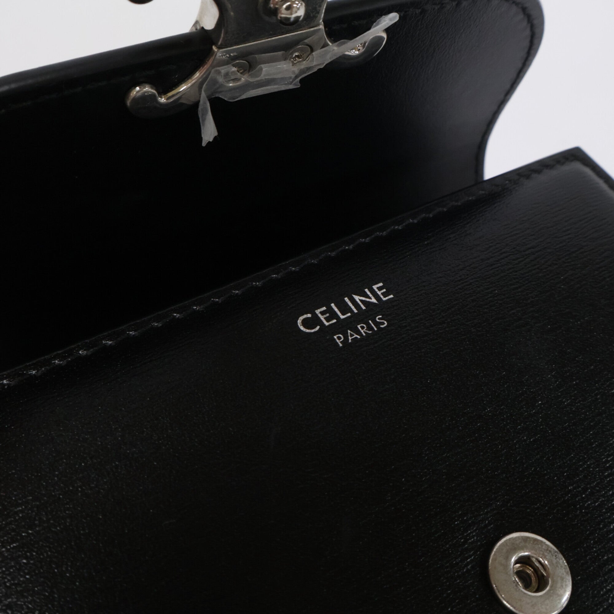 Celine Silver Black Leather Wallet (Tri-Fold) (Pre-Owned)