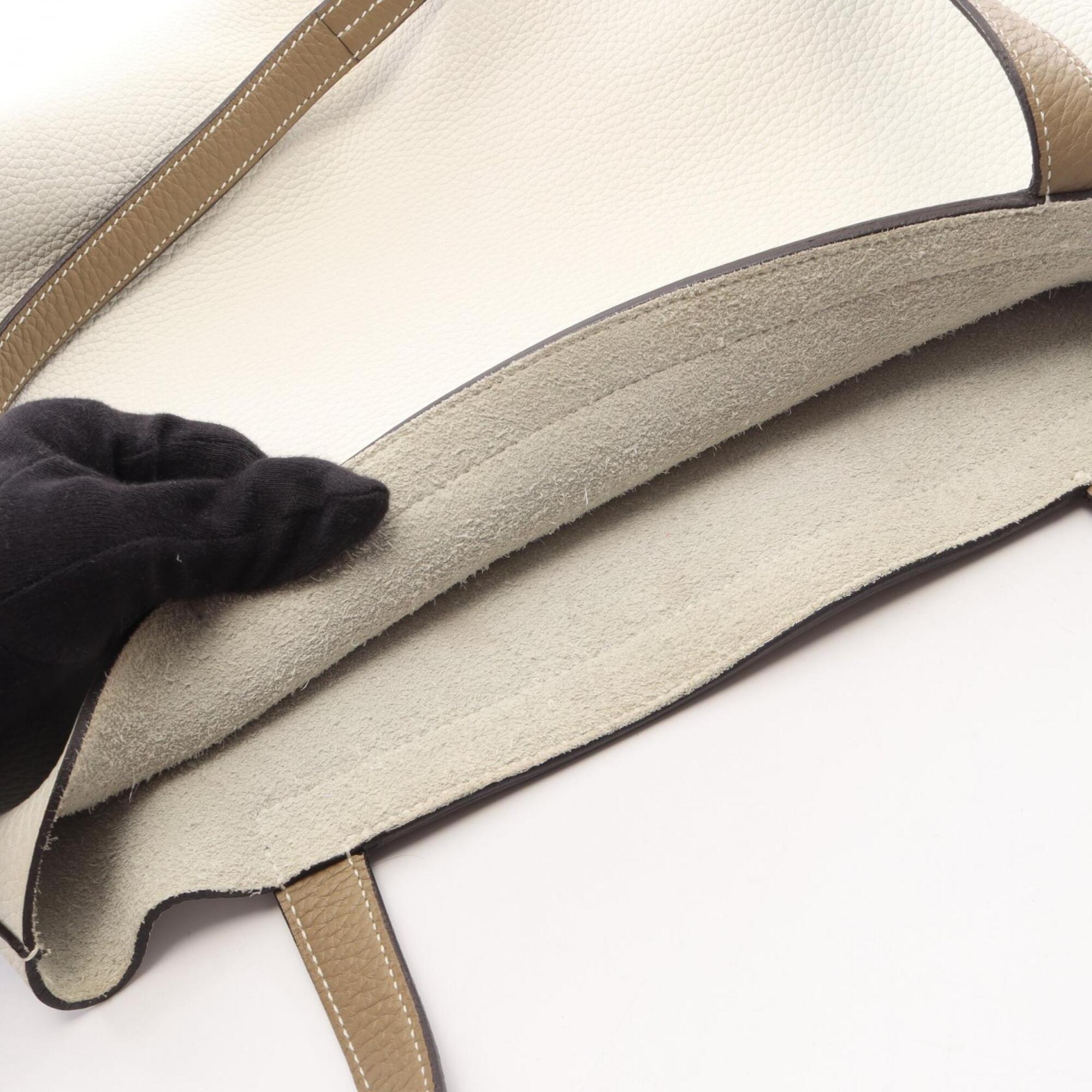 Hermes Beige White Taurillon Clemence Leather Handbag Tote Bag (Pre-Owned)