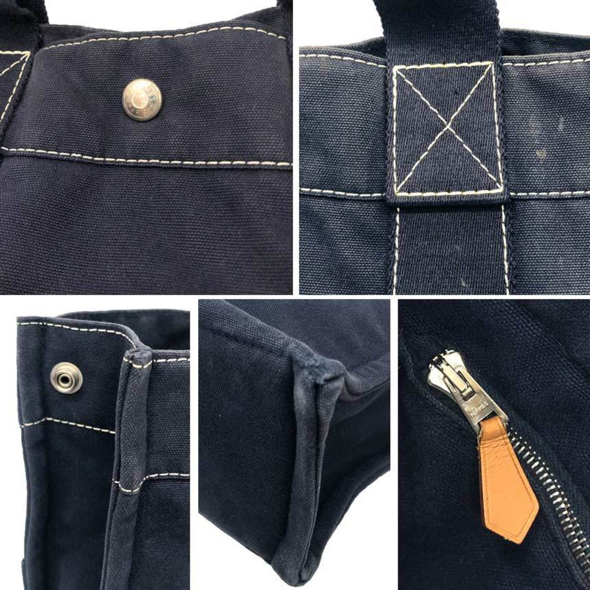 Hermes Navy Canvas Handbag Tote Bag (Pre-Owned)