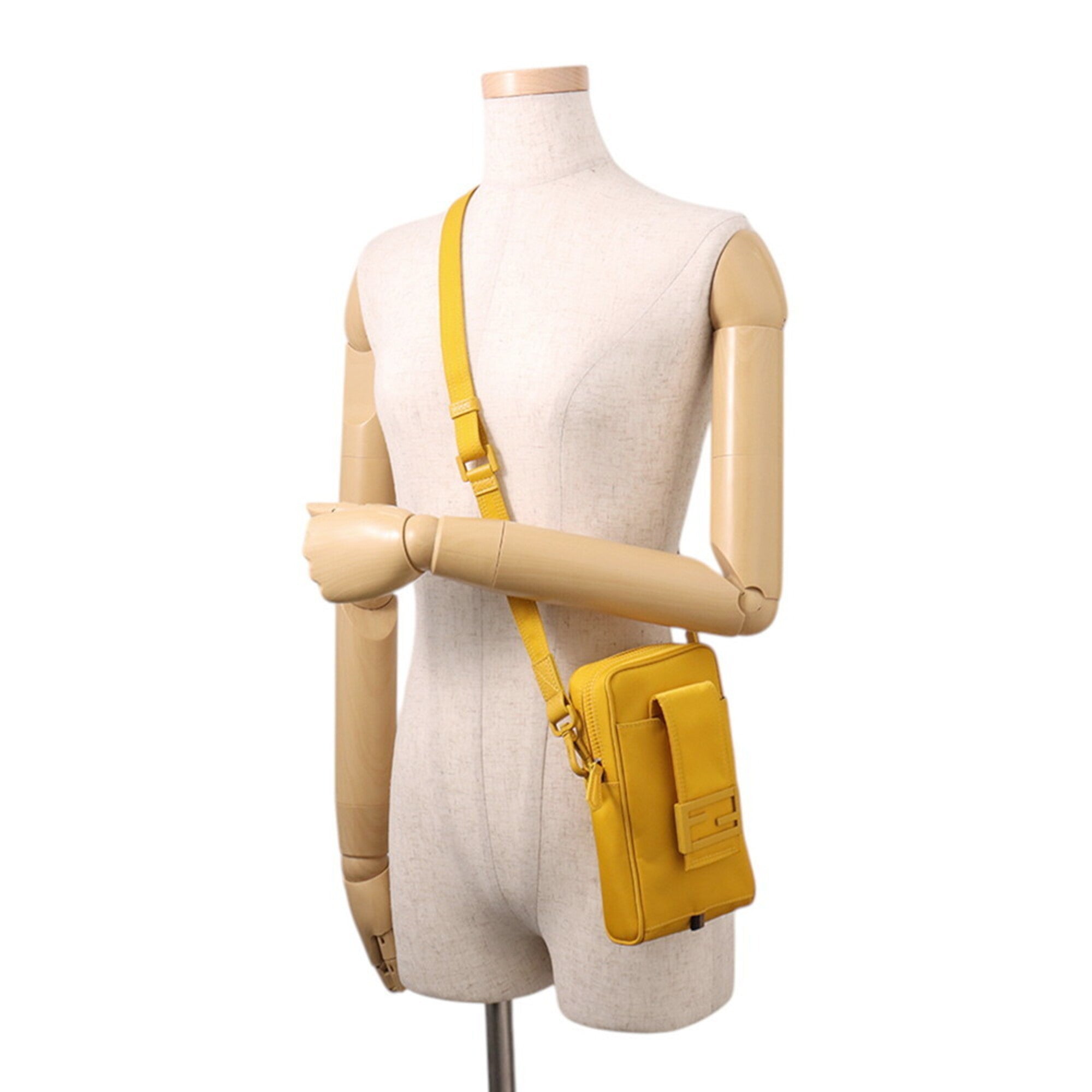Fendi Yellow Nylon Leather Pouch Shoulder Bag (Pre-Owned)