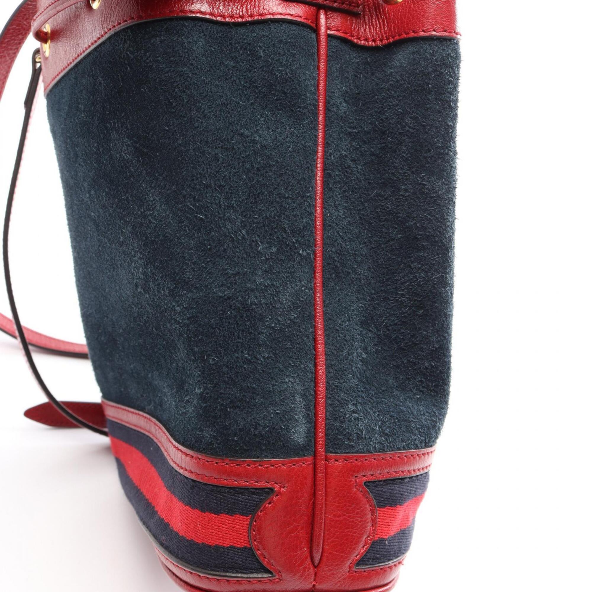 Gucci Navy Red Color Suede Leather Handbag (Pre-Owned)
