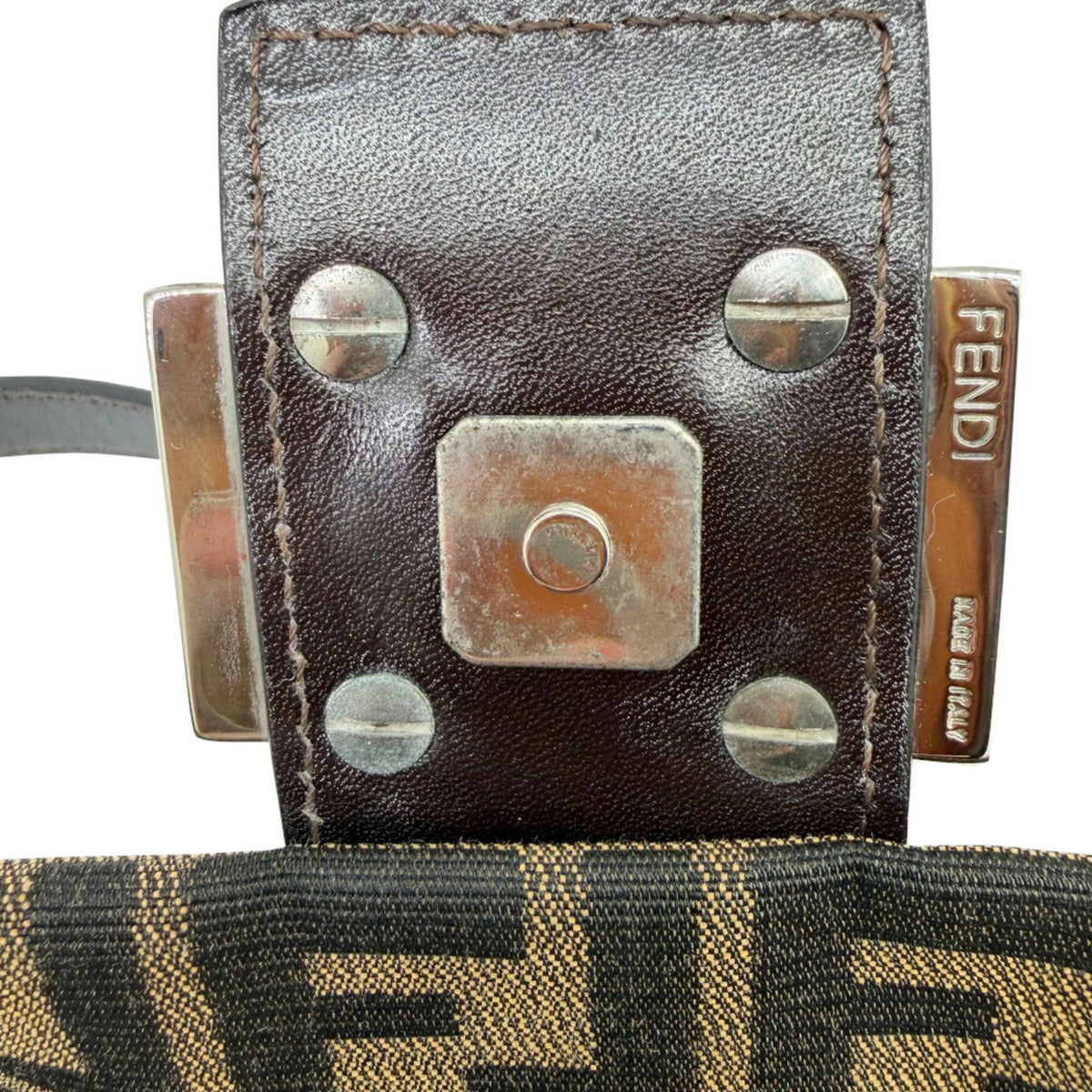 Fendi Brown Canvas Leather Handbag Pouch (Pre-Owned)