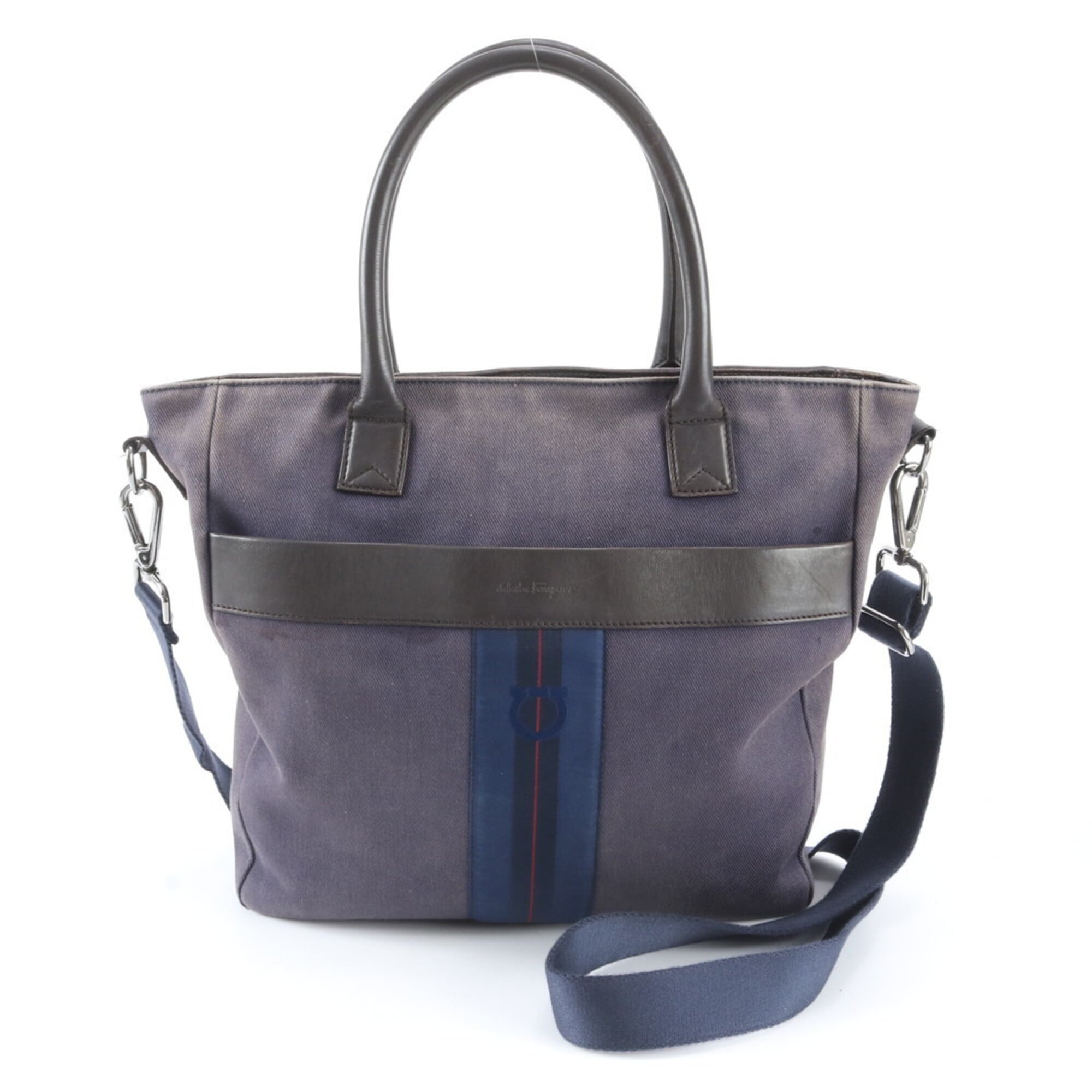 Salvatore Ferragamo Brown Navy Leather Shoulder Bag (Pre-Owned)