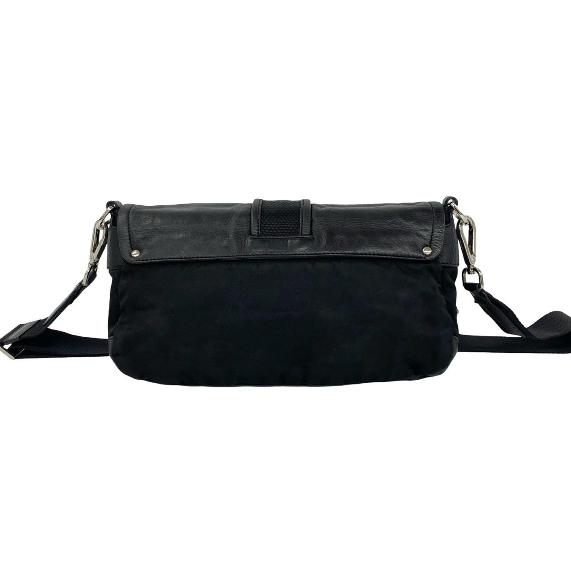 Prada Black Nylon Leather Pochette Shoulder Bag (Pre-Owned)