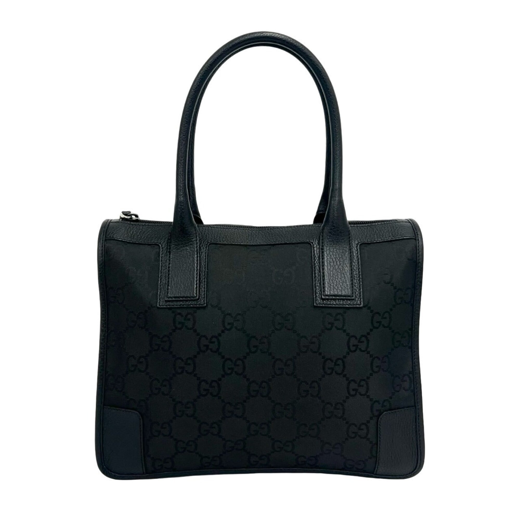 Gucci Black Canvas Leather Boston Bag Handbag Tote Bag (Pre-Owned)