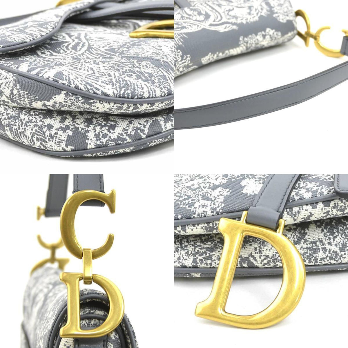 Christian Dior Gray Off-White Canvas Leather Shoulder Bag (Pre-Owned)