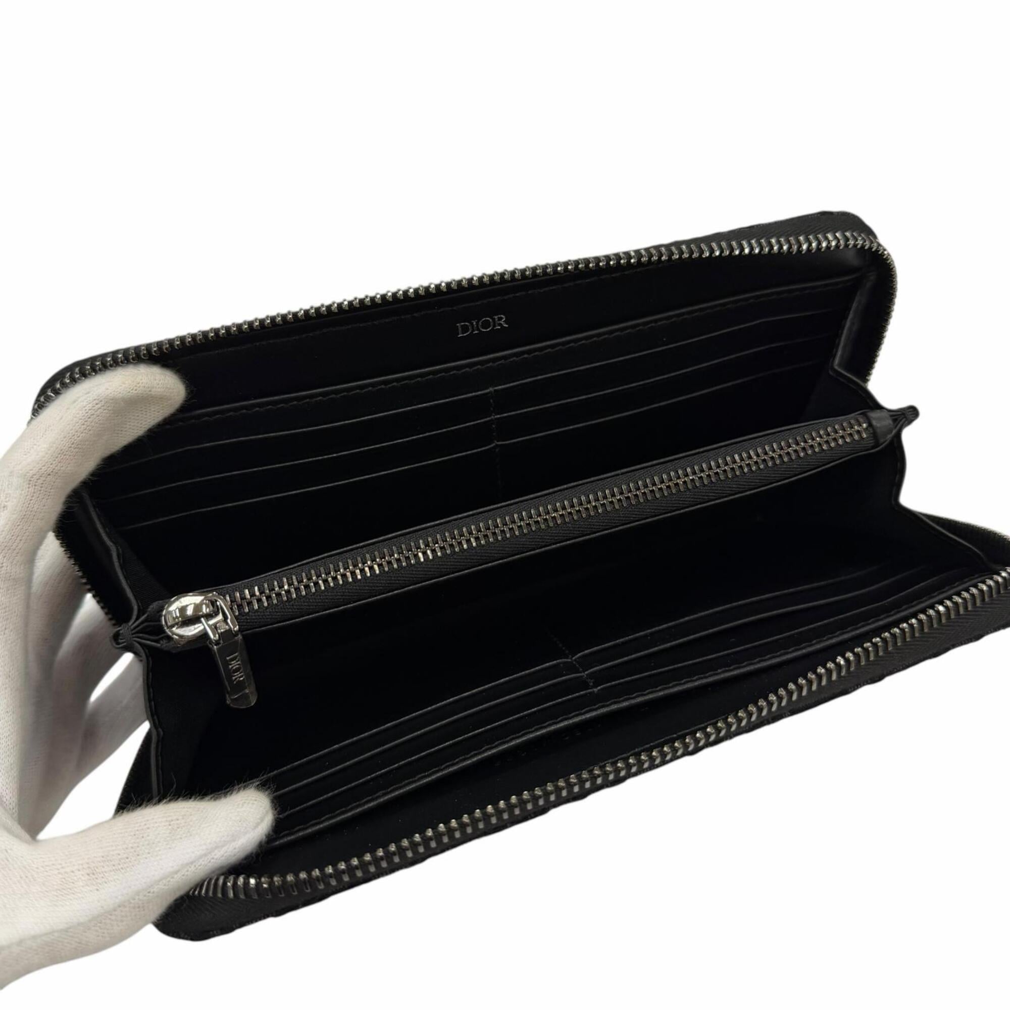 Christian Dior Black Leather Fabric Long Wallet (Bi-Fold) (Pre-Owned)