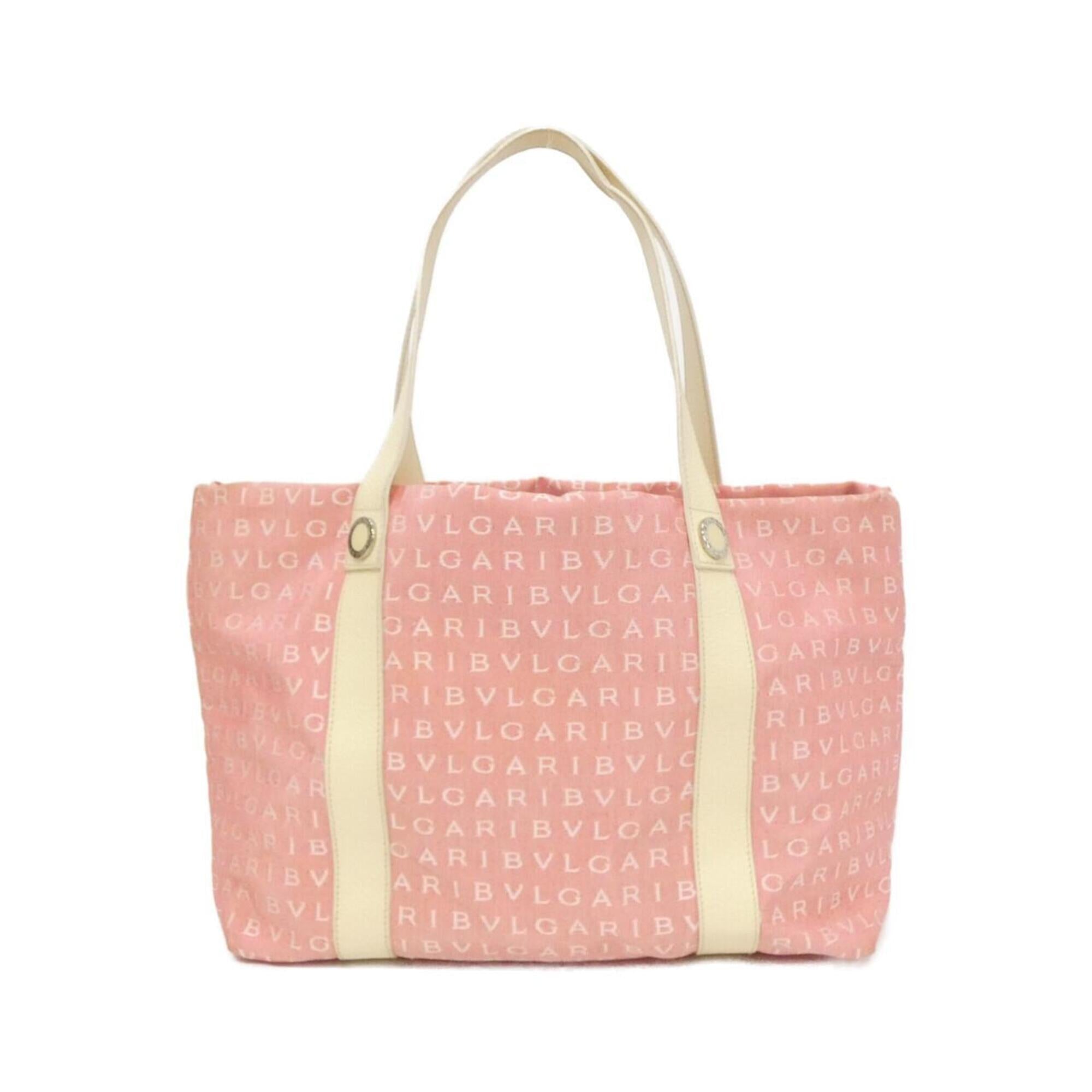 Bvlgari Ivory Pink Canvas Leather Handbag Pouch (Pre-Owned)