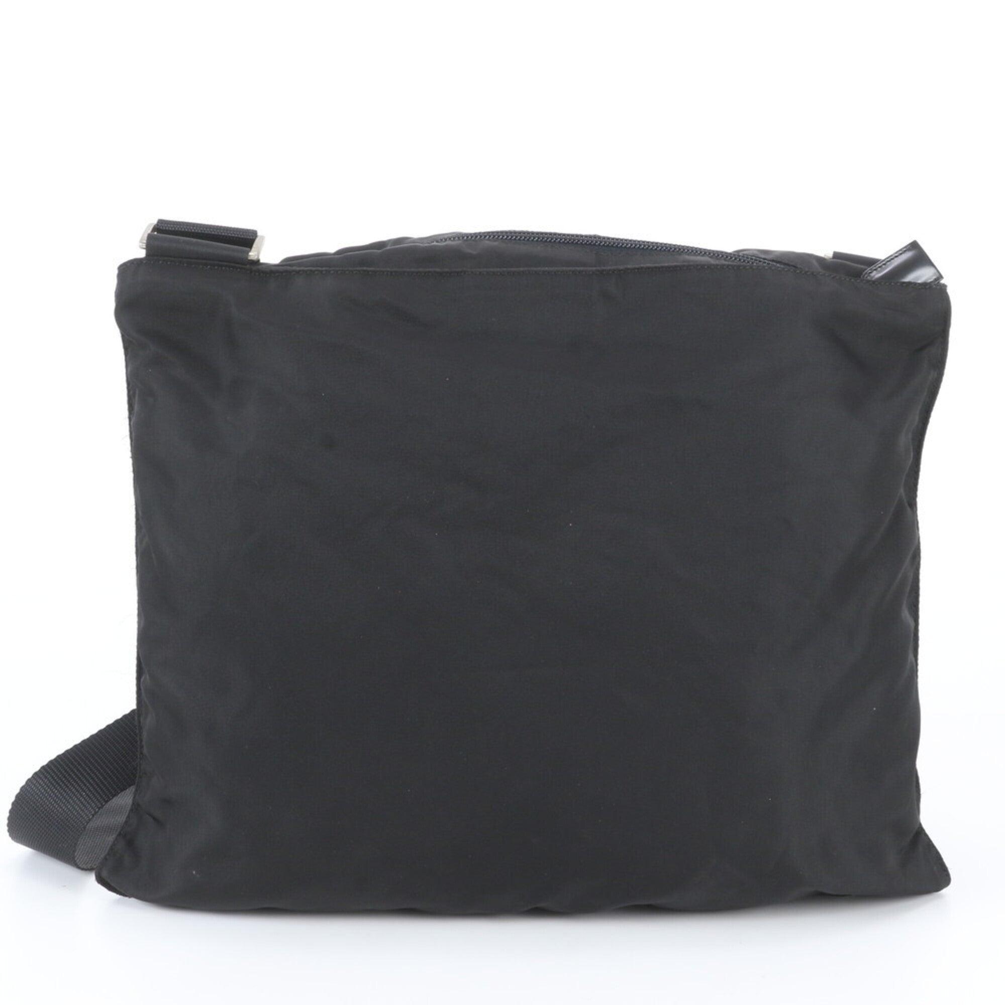 Prada Black Leather Nylon Messenger Bag Shoulder Bag (Pre-Owned)